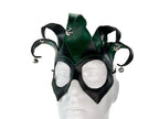 Handmade Genuine Leather Five Point Jester Mask in Green and Black - 