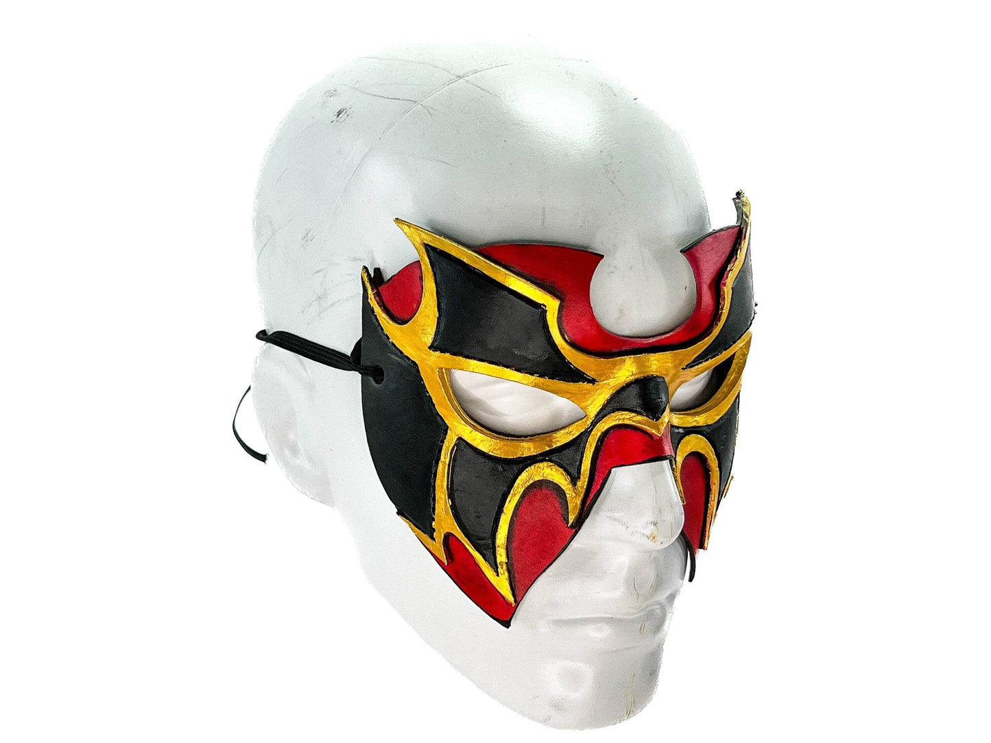 Super Hero Wrestling Mask Handmade Genuine Leather Mask in Red and Gold - 