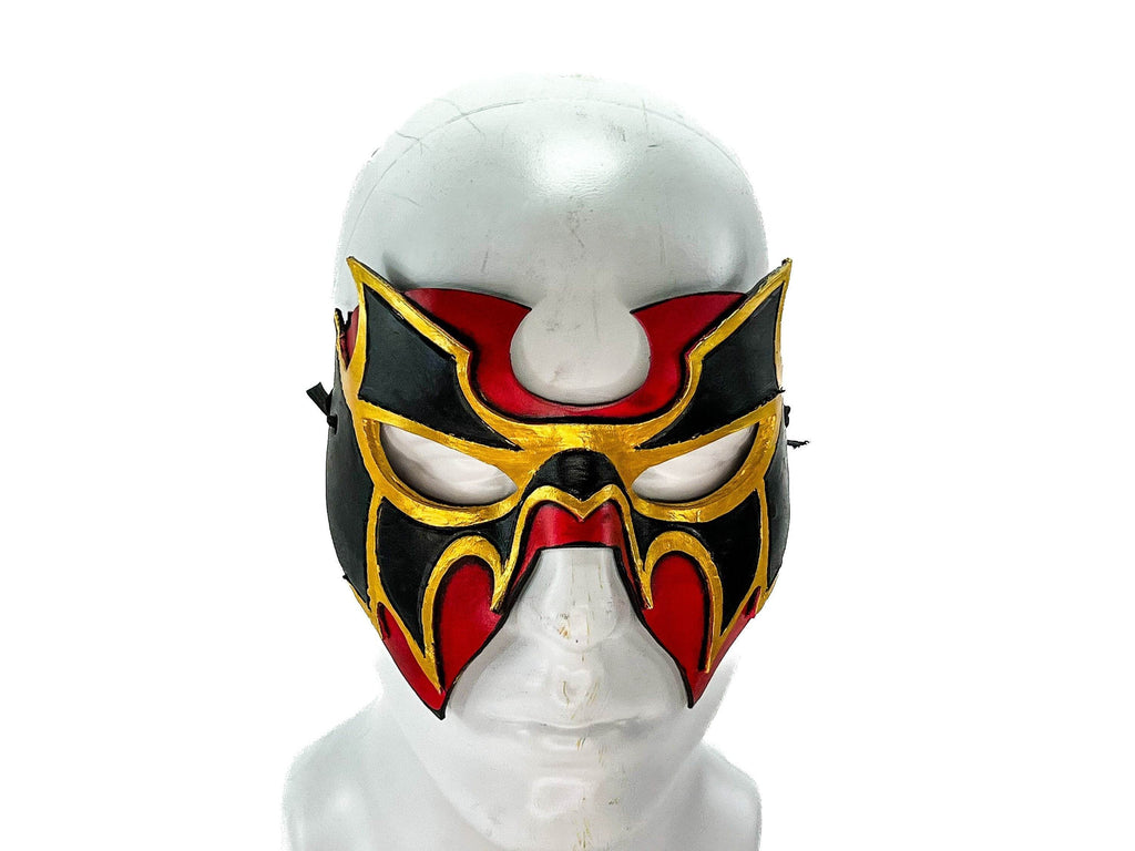 Super Hero Wrestling Mask Handmade Genuine Leather Mask in Red and Gold - 