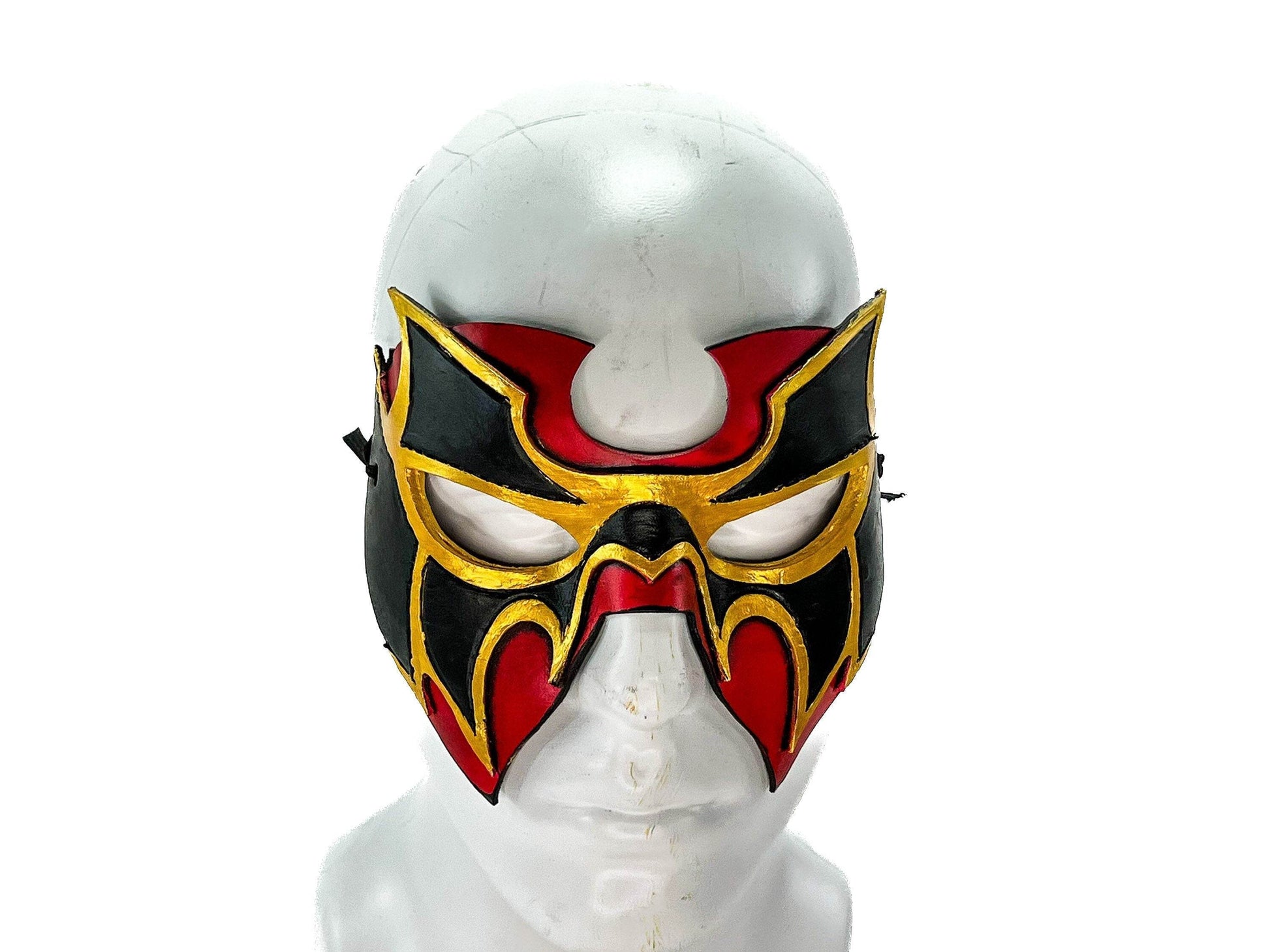 Super Hero Wrestling Mask Handmade Genuine Leather Mask in Red and Gold - 