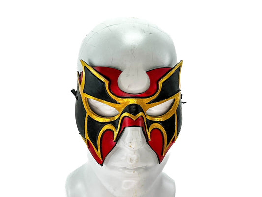 Super Hero Wrestling Mask Handmade Genuine Leather Mask in Red and Gold - 