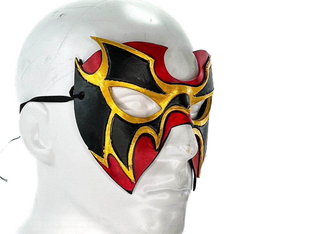 Super Hero Wrestling Mask Handmade Genuine Leather Mask in Red and Gold - 