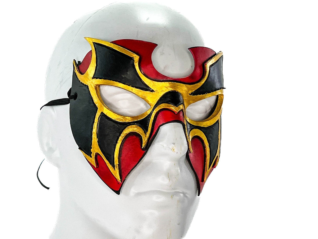 Super Hero Wrestling Mask Handmade Genuine Leather Mask in Red and Gold - 