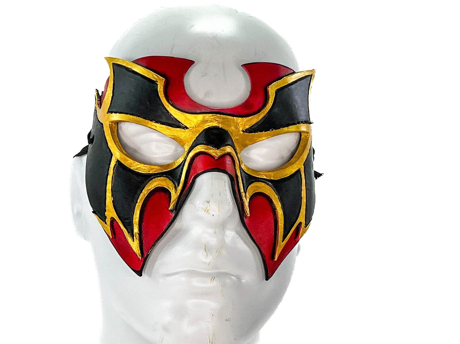 Super Hero Wrestling Mask Handmade Genuine Leather Mask in Red and Gold - 
