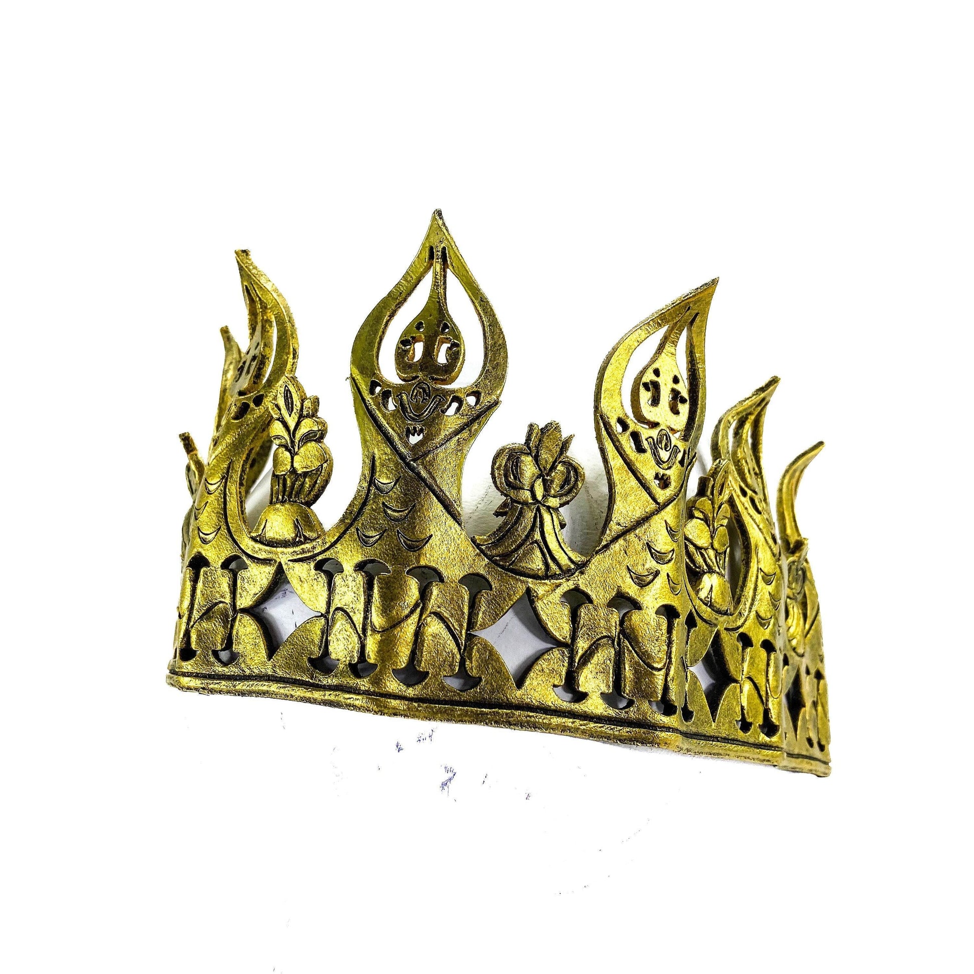 Masquerade Crown of Handmade Genuine Leather in Gold - 