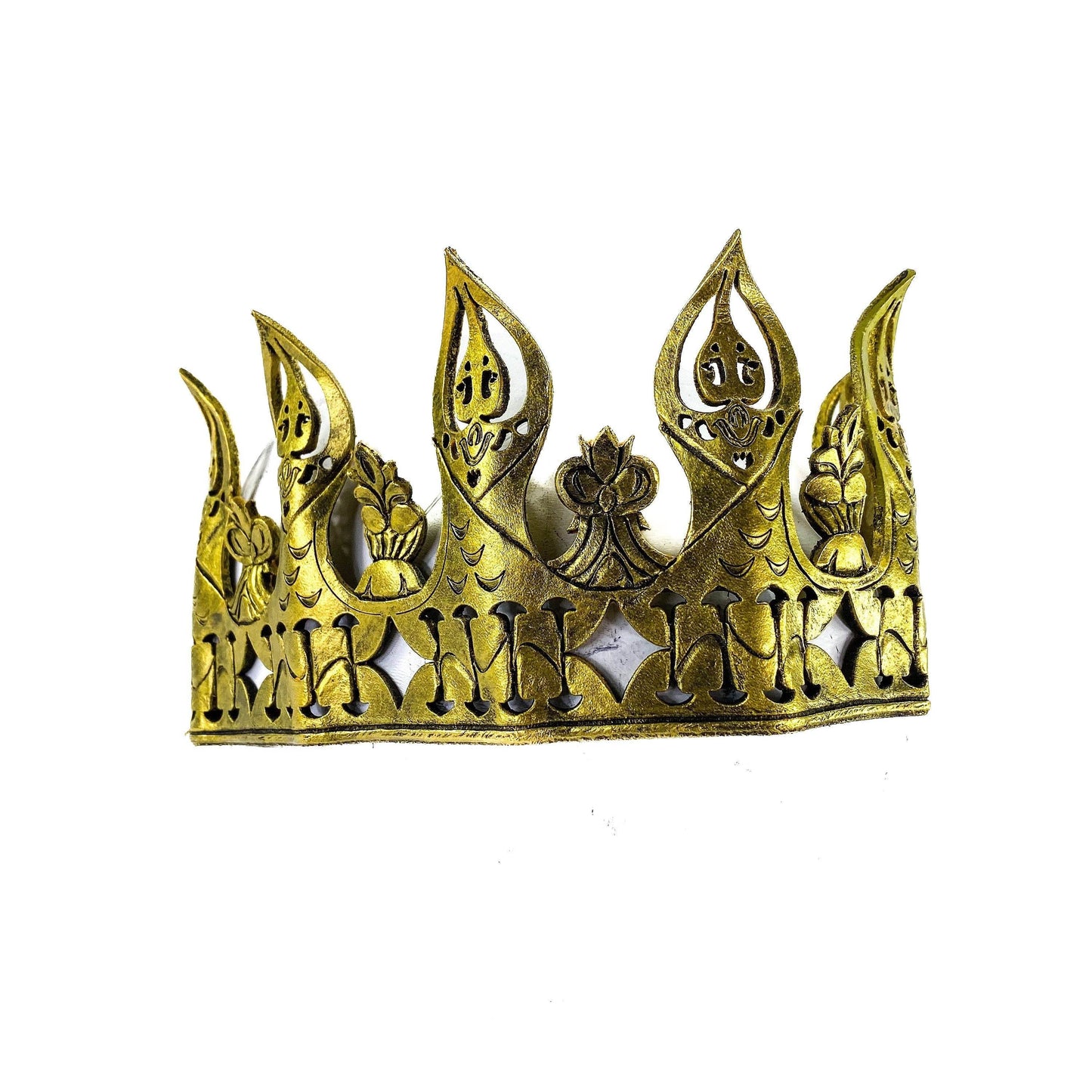 Masquerade Crown of Handmade Genuine Leather in Gold - 
