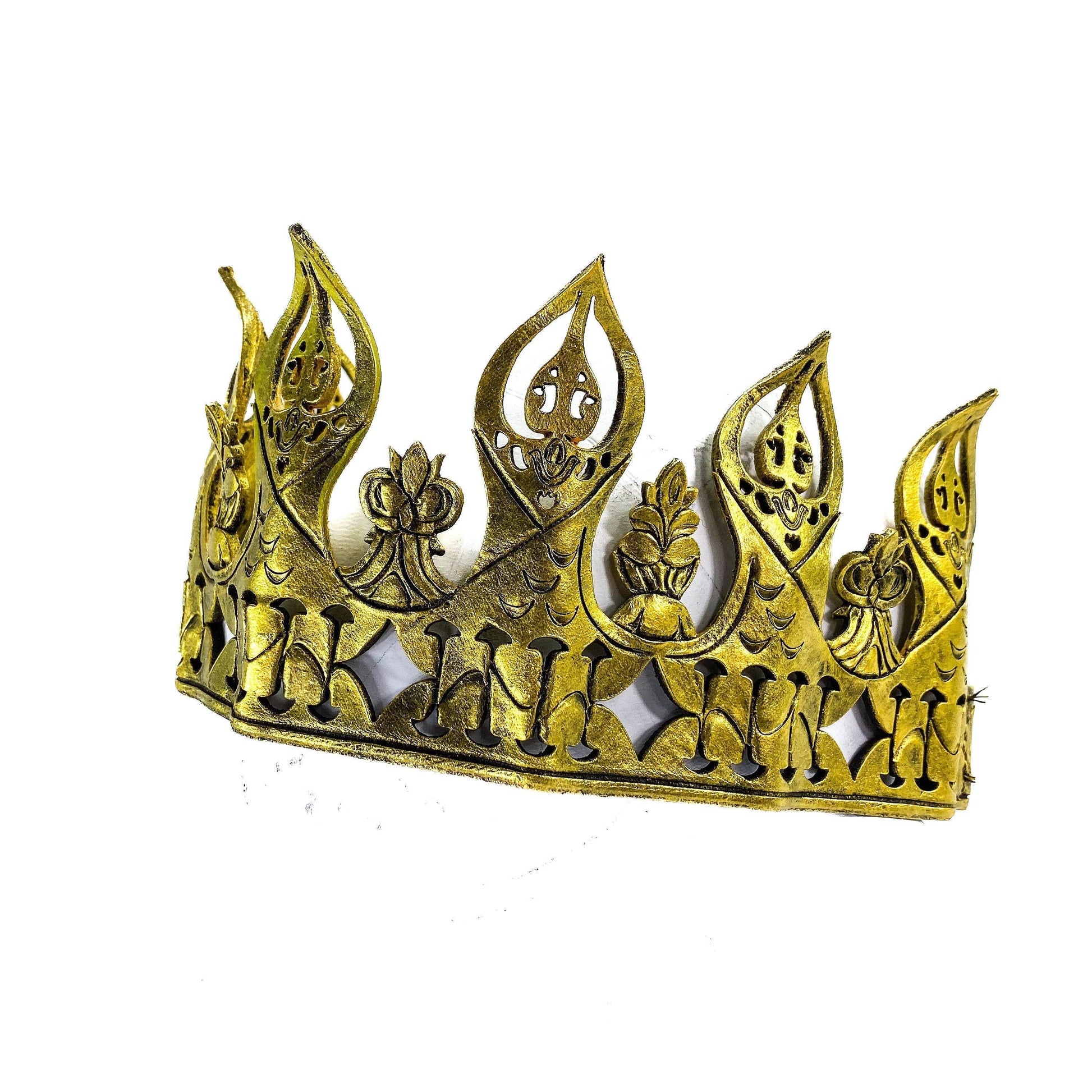 Masquerade Crown of Handmade Genuine Leather in Gold - 