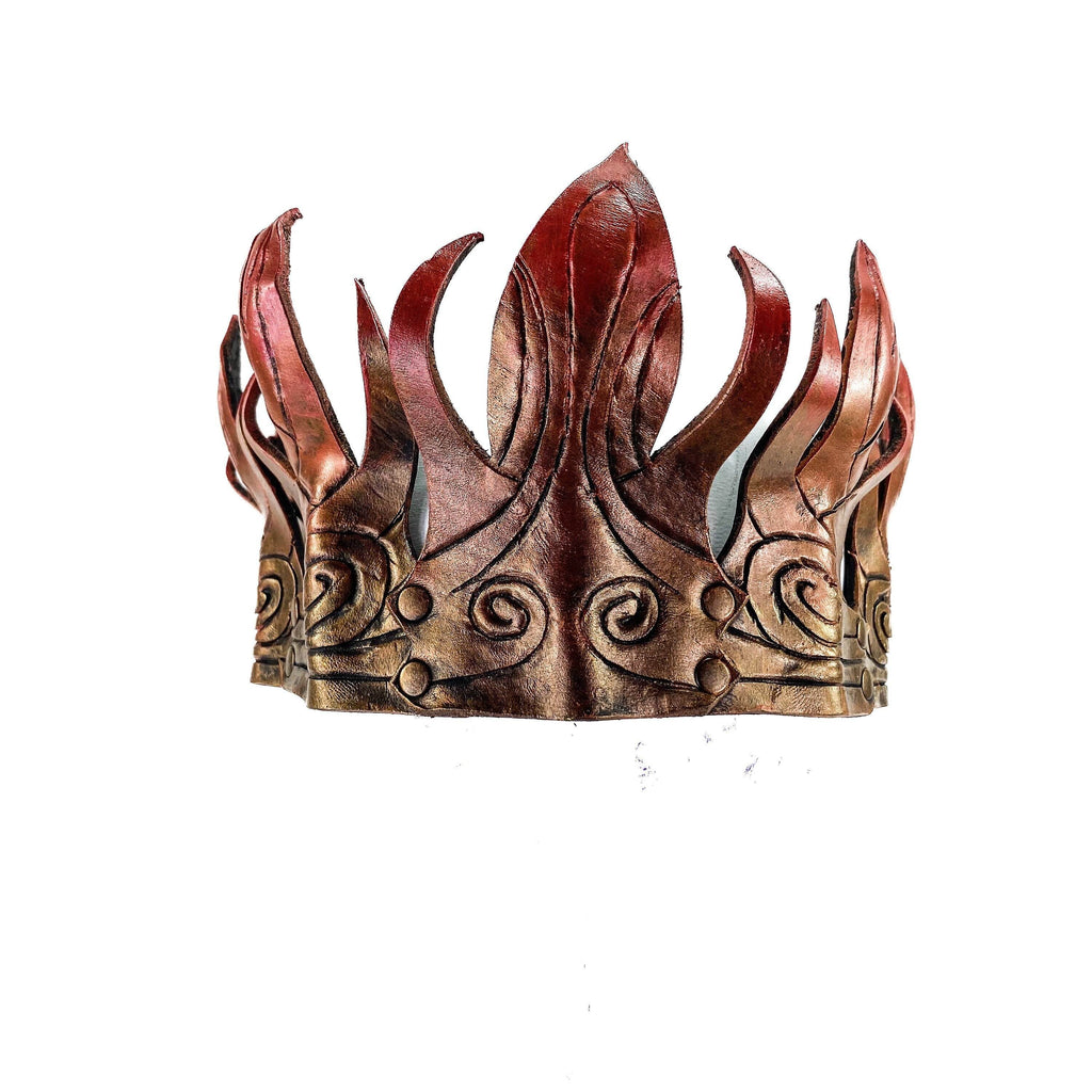 Masquerade Crown of Handmade Genuine Leather in Gold and red gradient - 