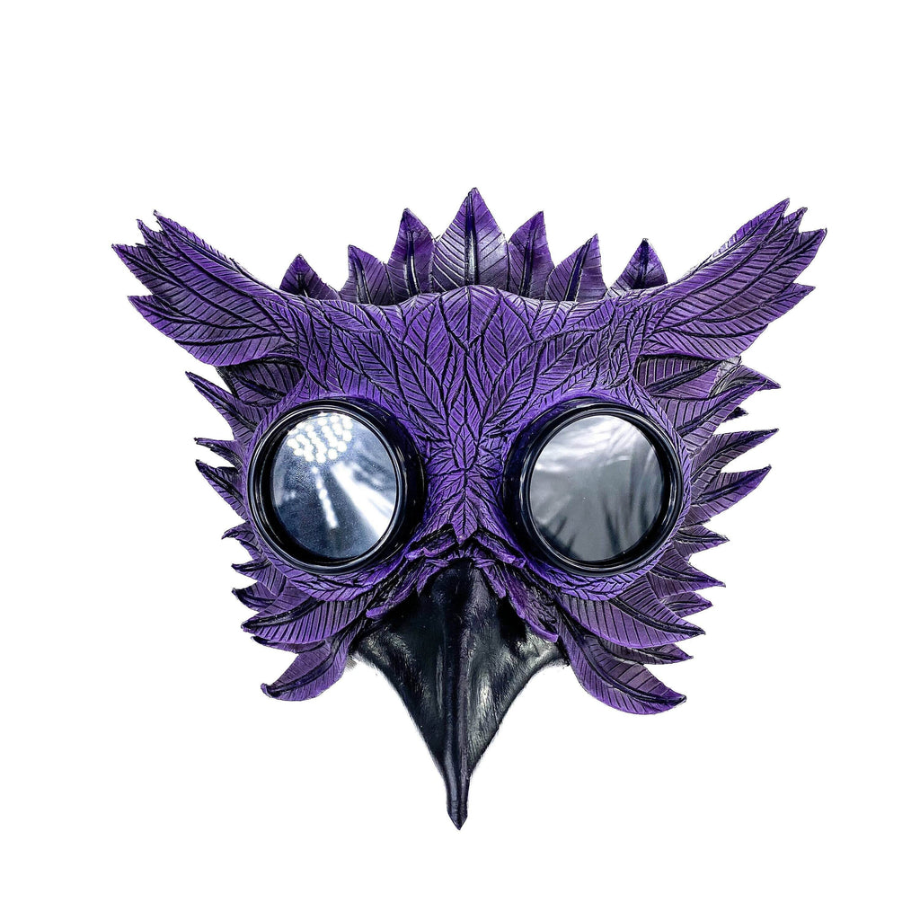 Purple Horned Owl Goggles Handmade Genuine Leather Mask - 