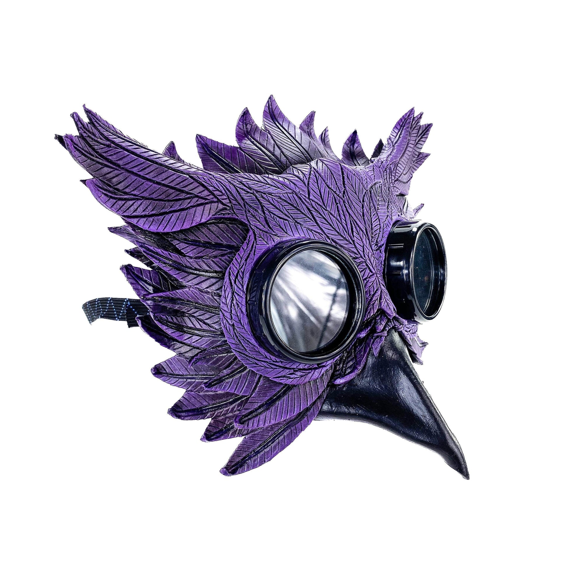 Purple Horned Owl Goggles Handmade Genuine Leather Mask - 