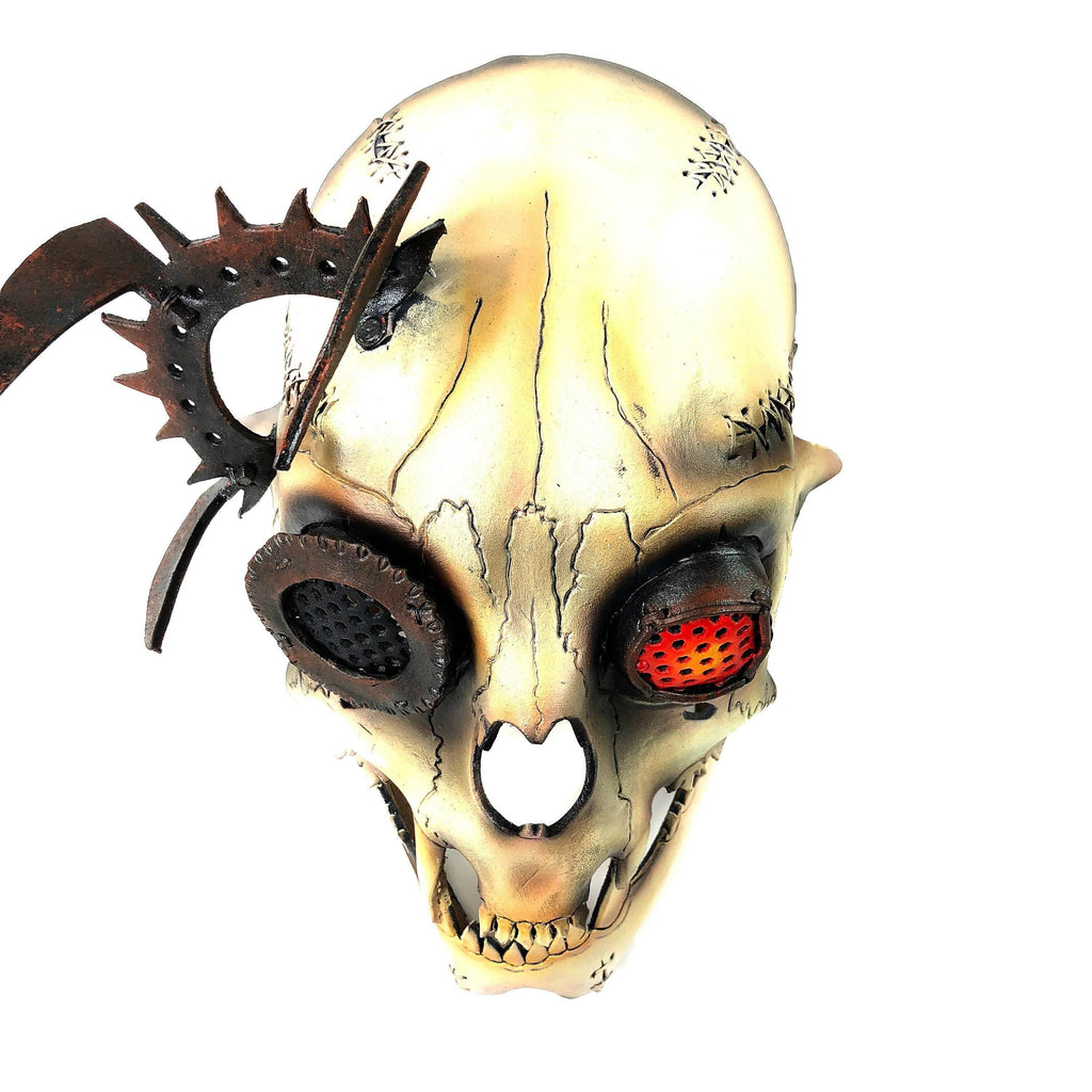 Handcrafted Genuine Leather Dimensional Cat Skull Robot Mask - 