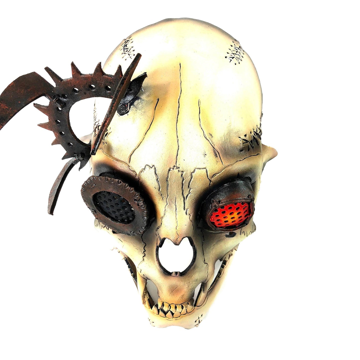 Handcrafted Genuine Leather Dimensional Cat Skull Robot Mask - 