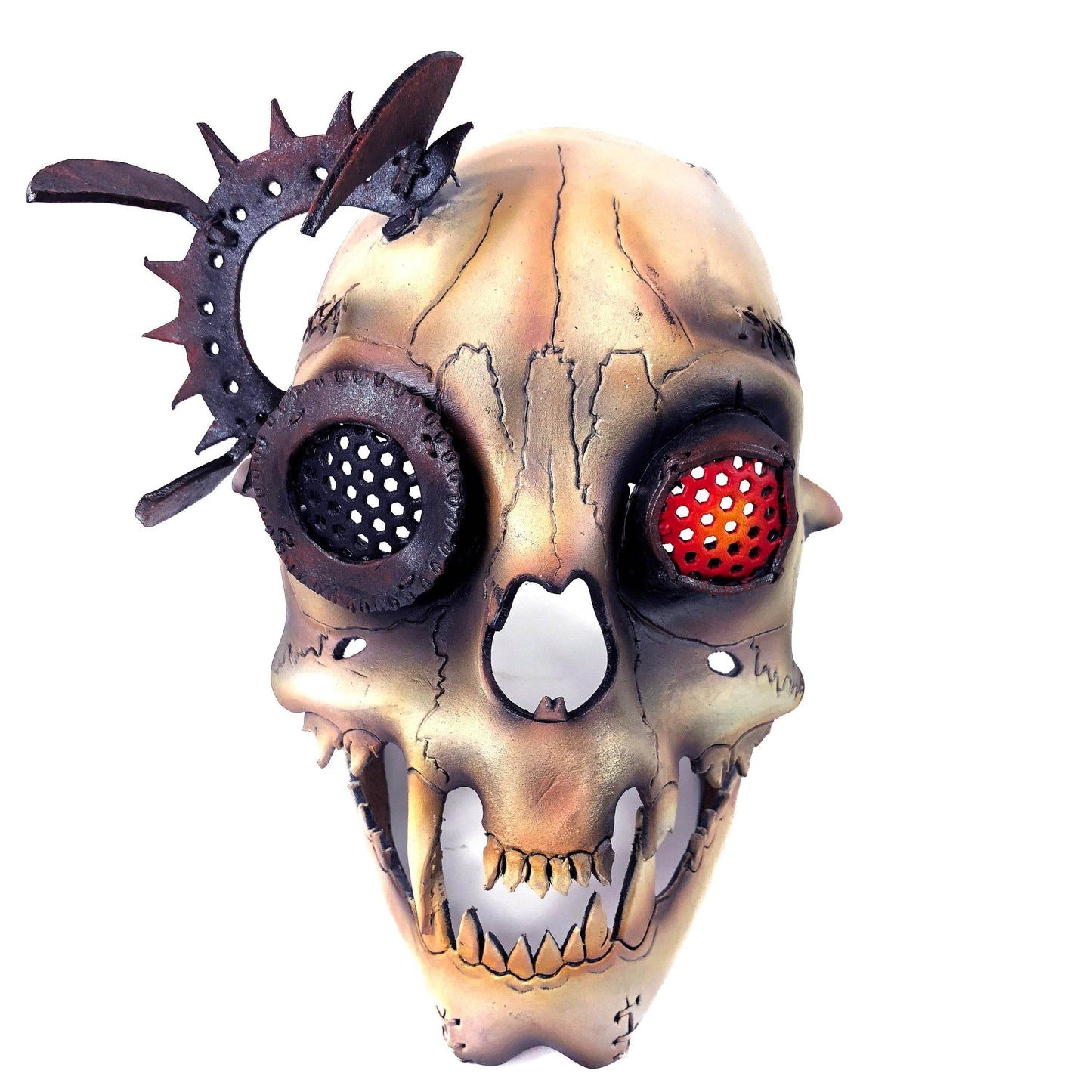 Handcrafted Genuine Leather Dimensional Cat Skull Robot Mask - 