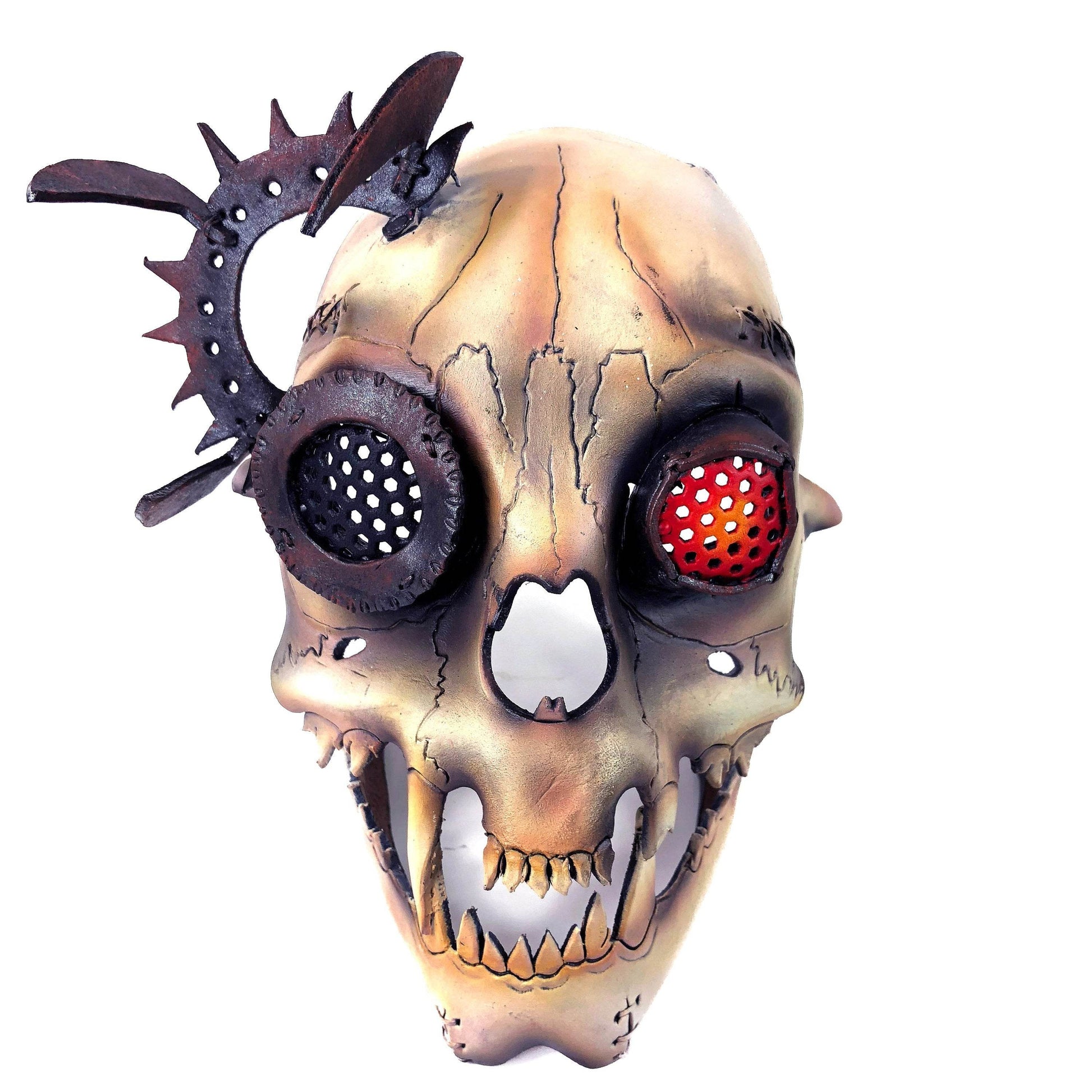 Handcrafted Genuine Leather Dimensional Cat Skull Robot Mask - 