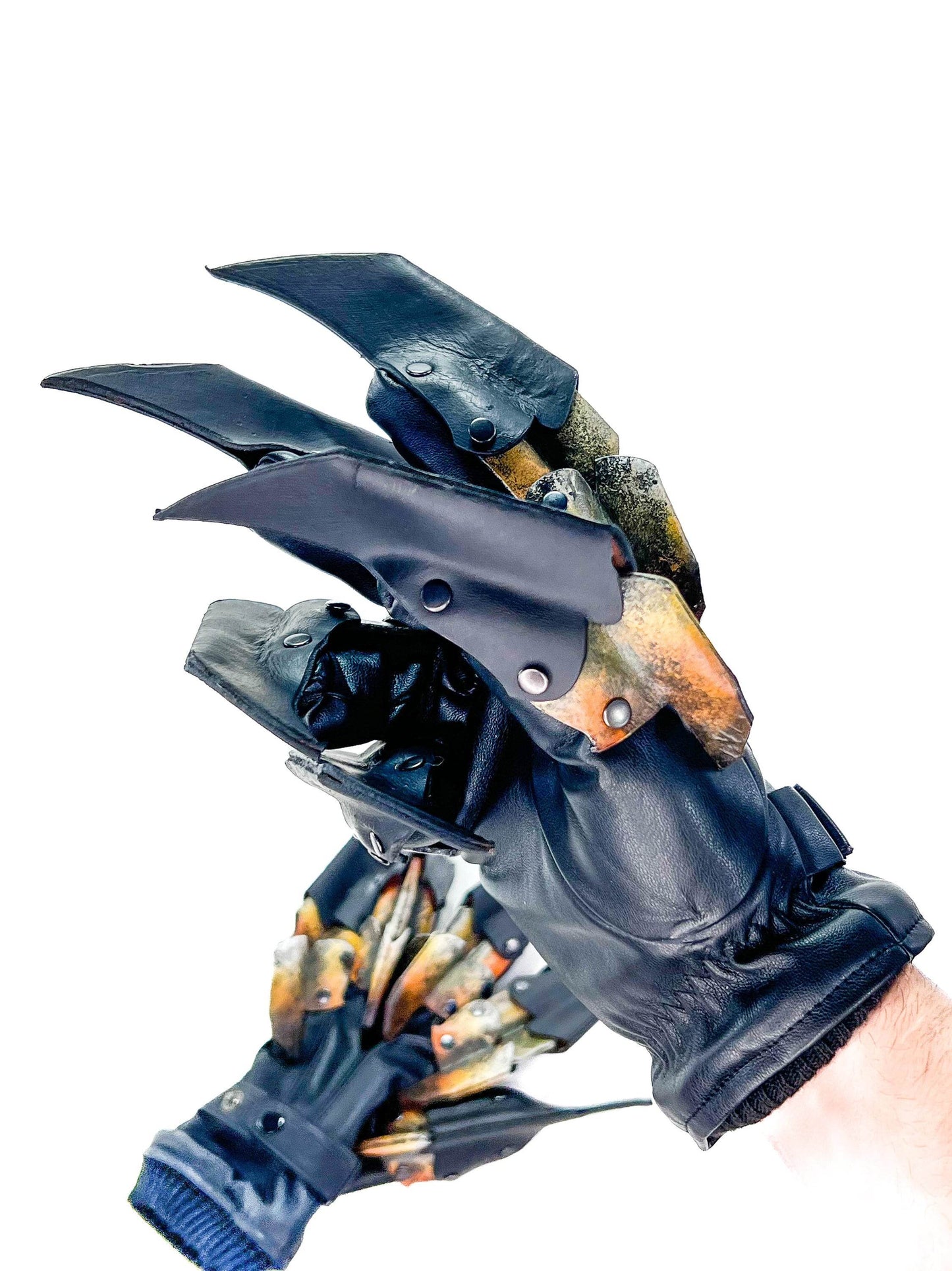 One Set of Two Handcrafted Genuine Leather Gloves with Claws in Hawk Colors - 