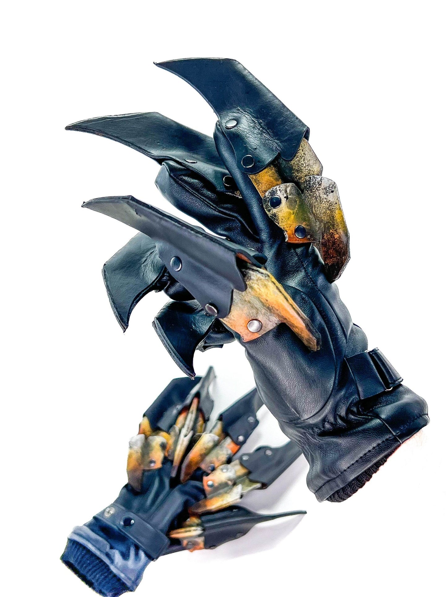 One Set of Two Handcrafted Genuine Leather Gloves with Claws in Hawk Colors - 