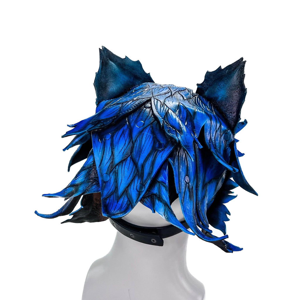 In Stock - The Blue Lycan - Handmade Genuine Leather Helmet Mask - 
