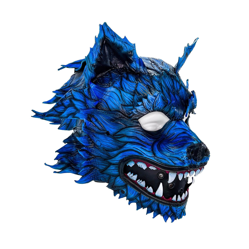 In Stock - The Blue Lycan - Handmade Genuine Leather Helmet Mask - 