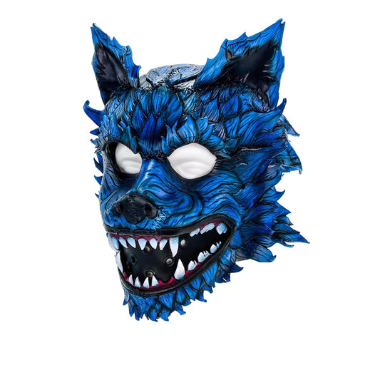 In Stock - The Blue Lycan - Handmade Genuine Leather Helmet Mask - 