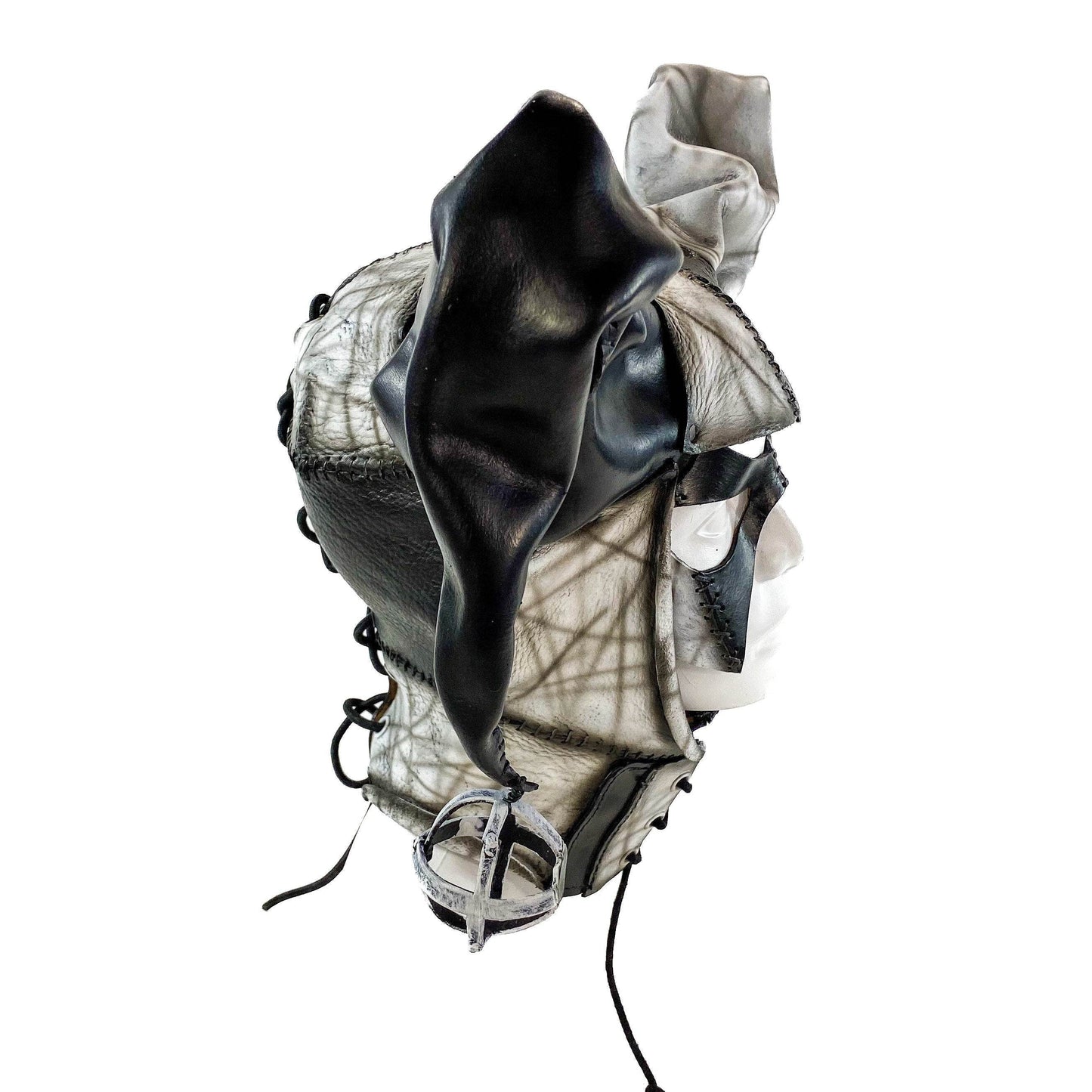 In Stock - Handcrafted Genuine Leather Jester Mask in Black and White - 