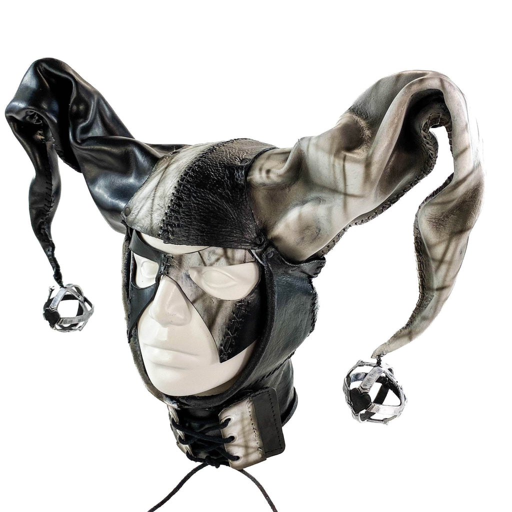 In Stock - Handcrafted Genuine Leather Jester Mask in Black and White - 