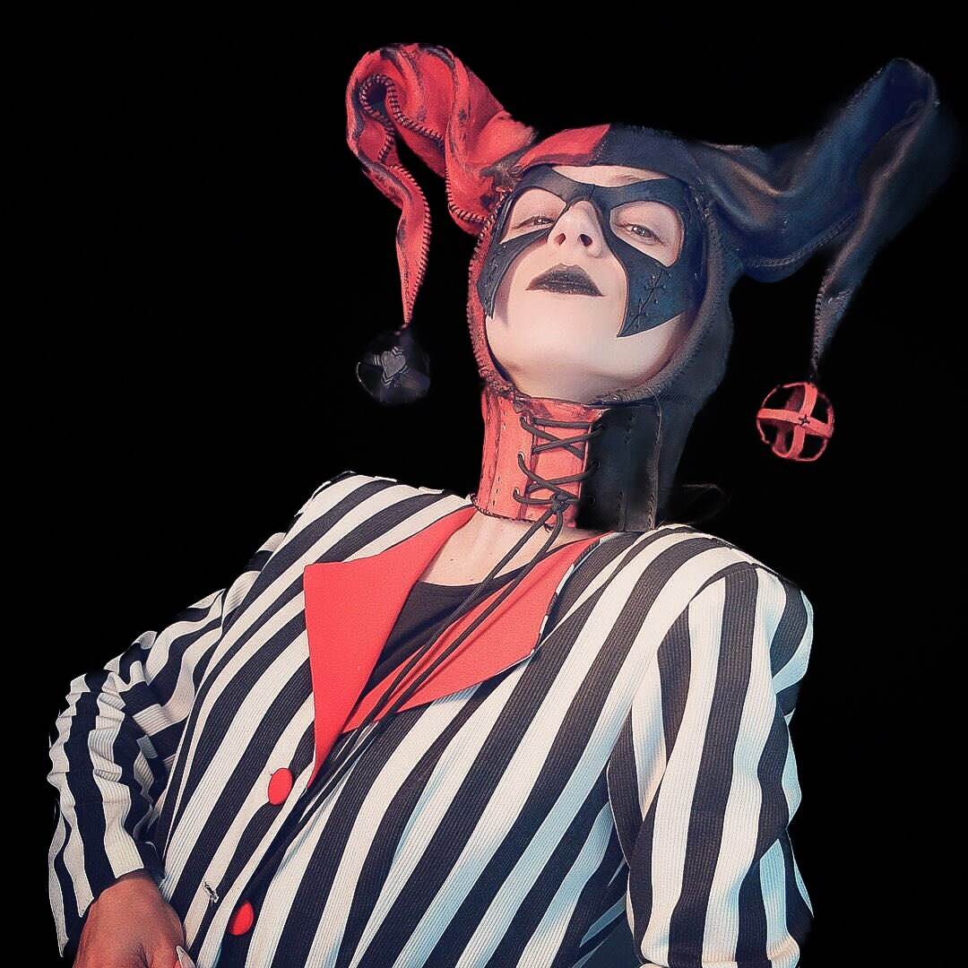 Jester Helmet Genuine Leather Mask in Red and Black - 