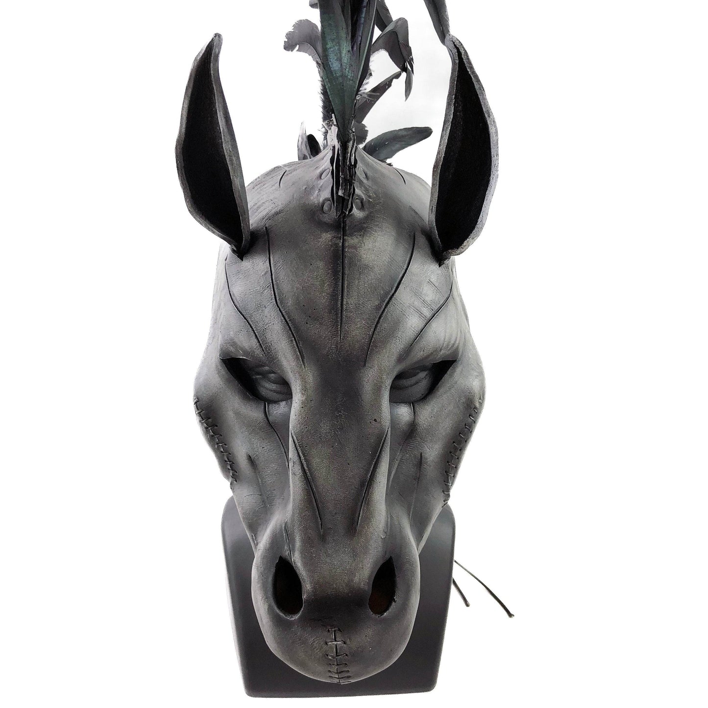 Flying Horse Handmade Genuine Leather Mask with Feathers - 