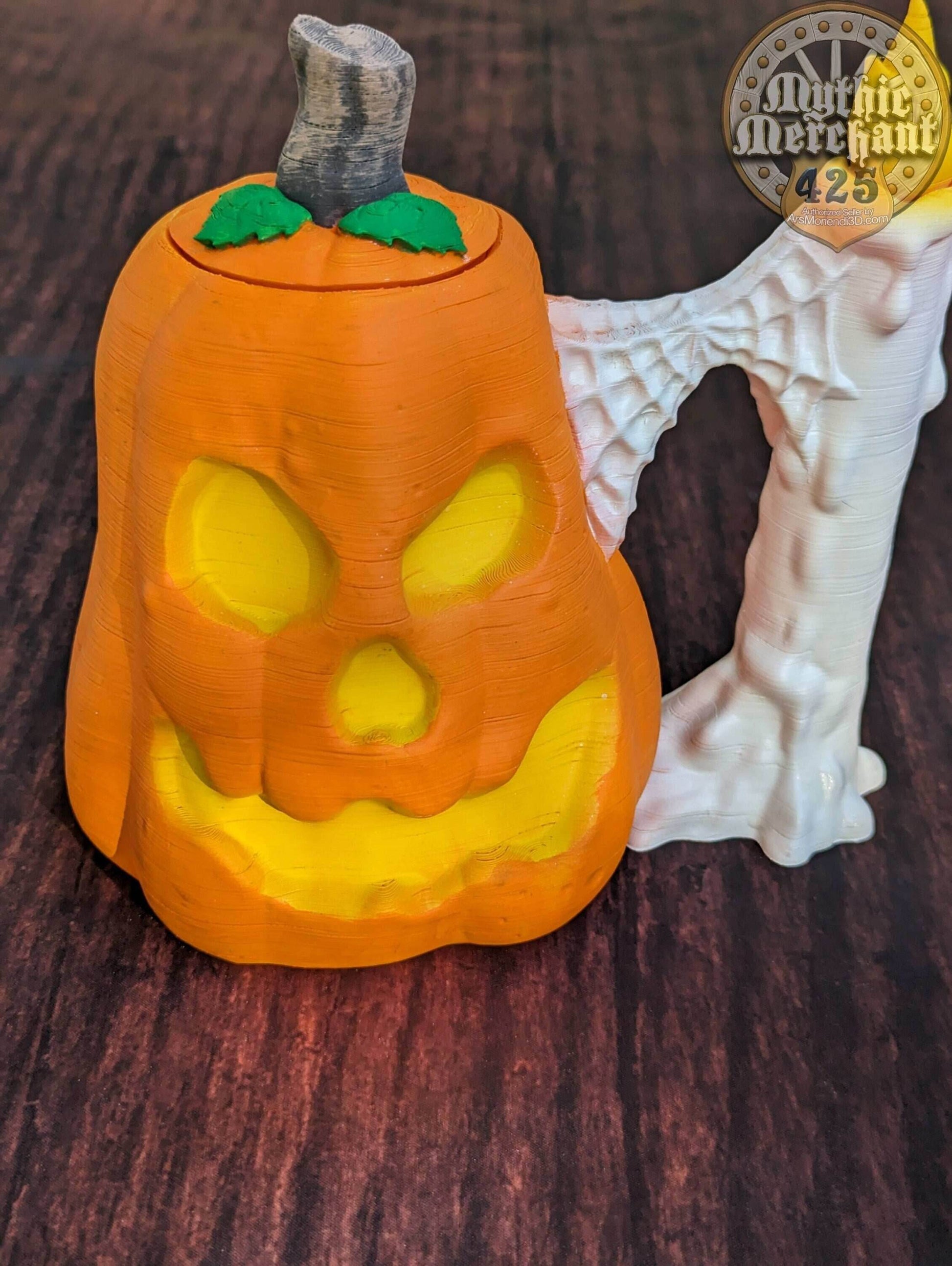 Jack O' Lantern Can Holder- Mythic Mugs Collection by Ars Moriendi 3D- Embrace the Spirit of Halloween! - Black / Non Threaded-No Lid