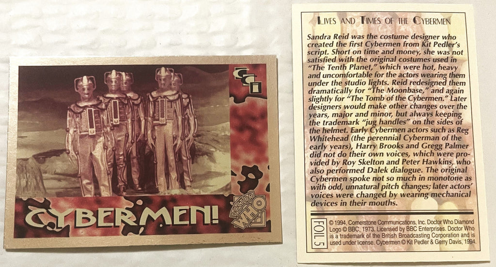🤖 Vintage 1994 Doctor Who Cybermen Foil Trading Cards — Cards 4–6 of 6 (Set)