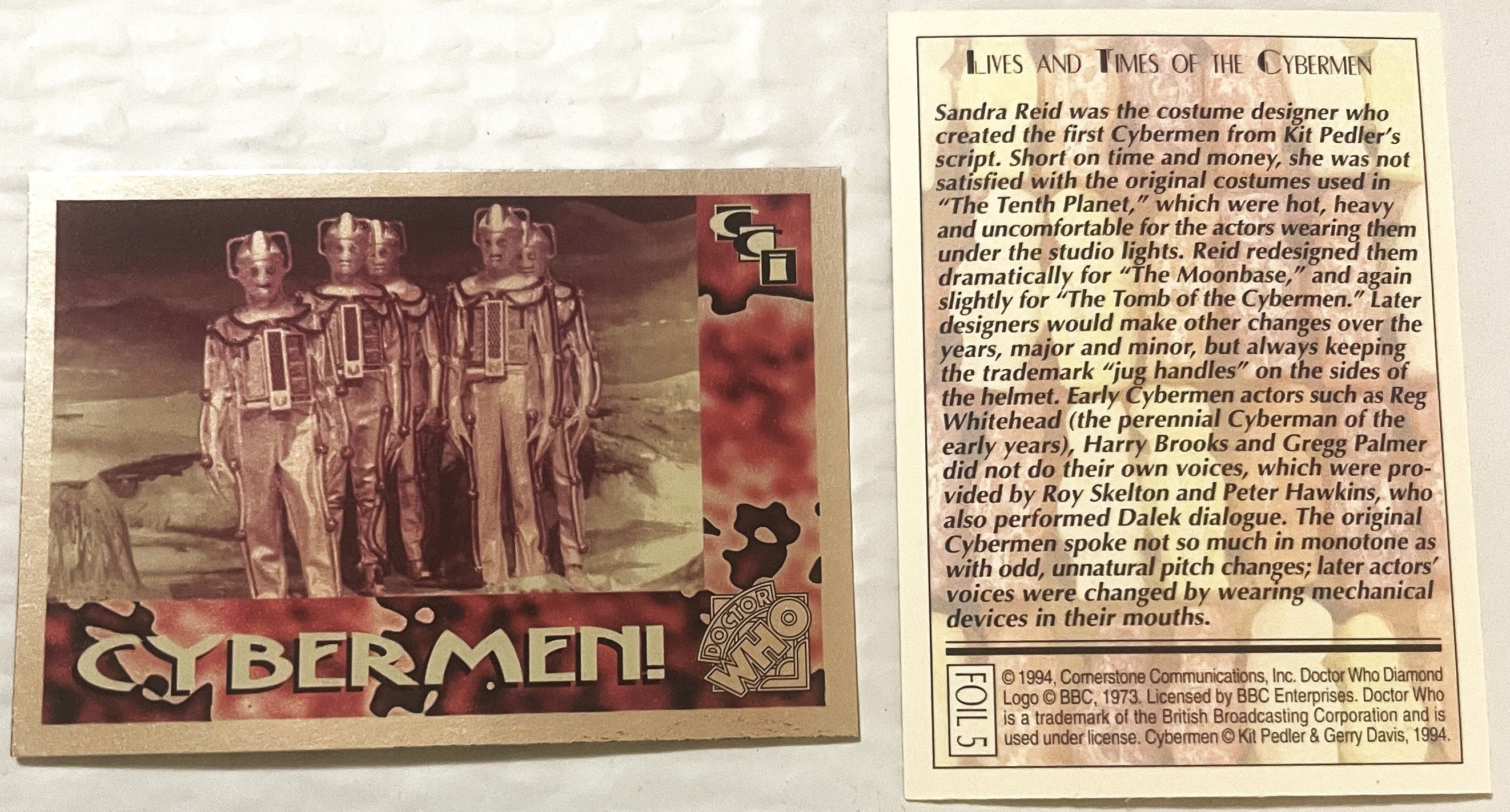 🤖 Vintage 1994 Doctor Who Cybermen Foil Trading Cards — Cards 4–6 of 6 (Set)