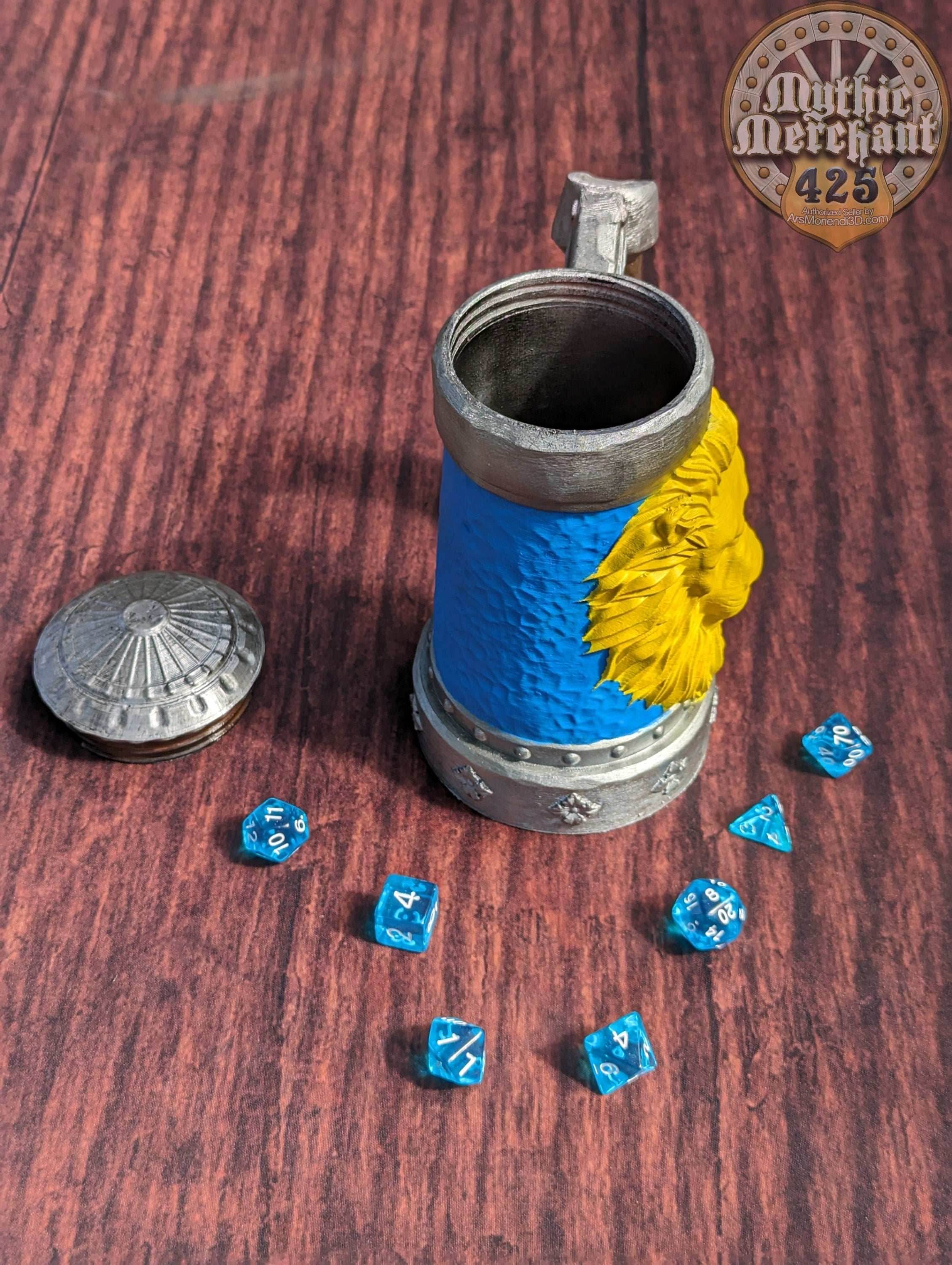 Lion's Brew Mythic Mug Dice Vault & Can Holder- Mythic Mugs- Ars Moriendi 3D - Black / Non Threaded-No Lid