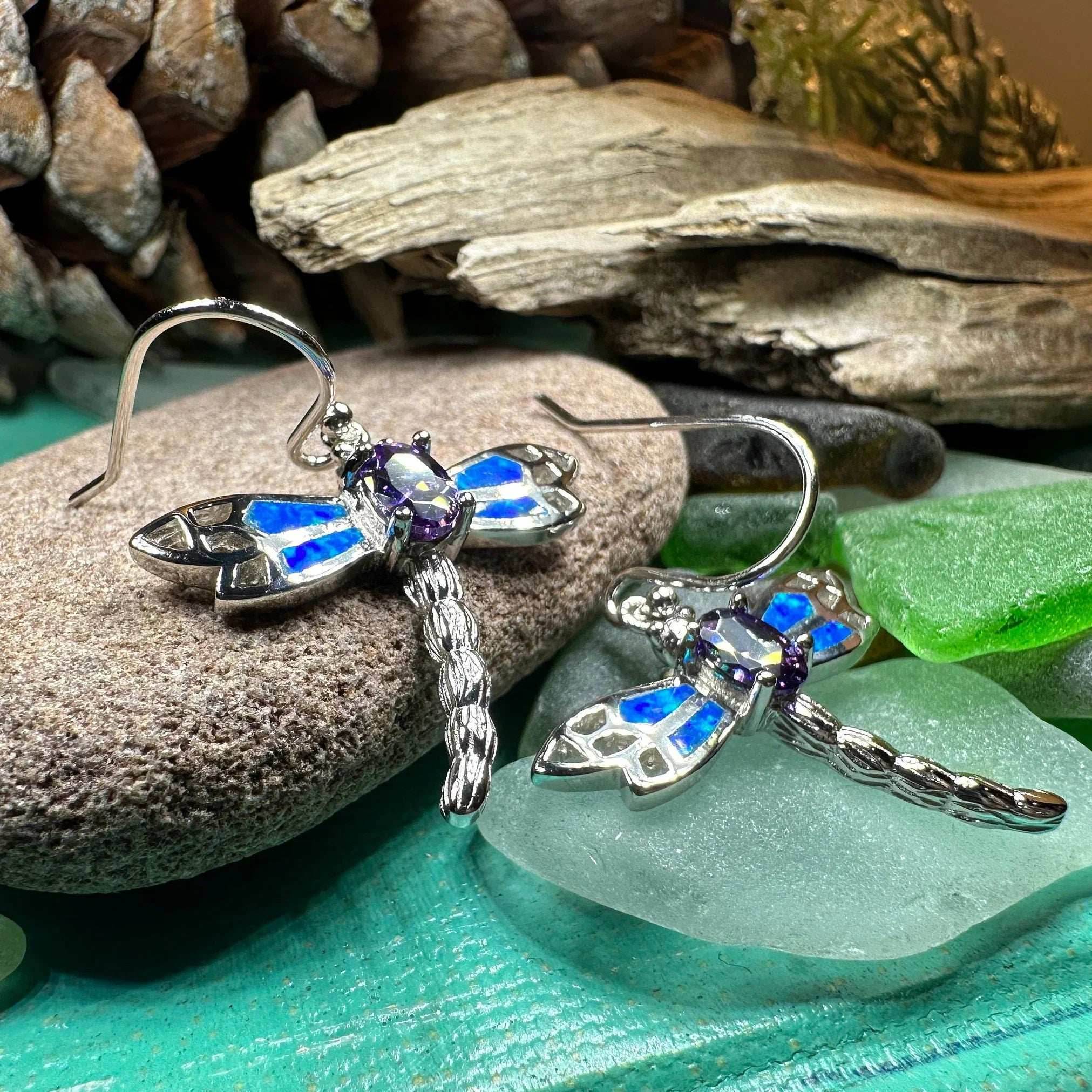 Amethyst Blue Dragonfly Earrings - 