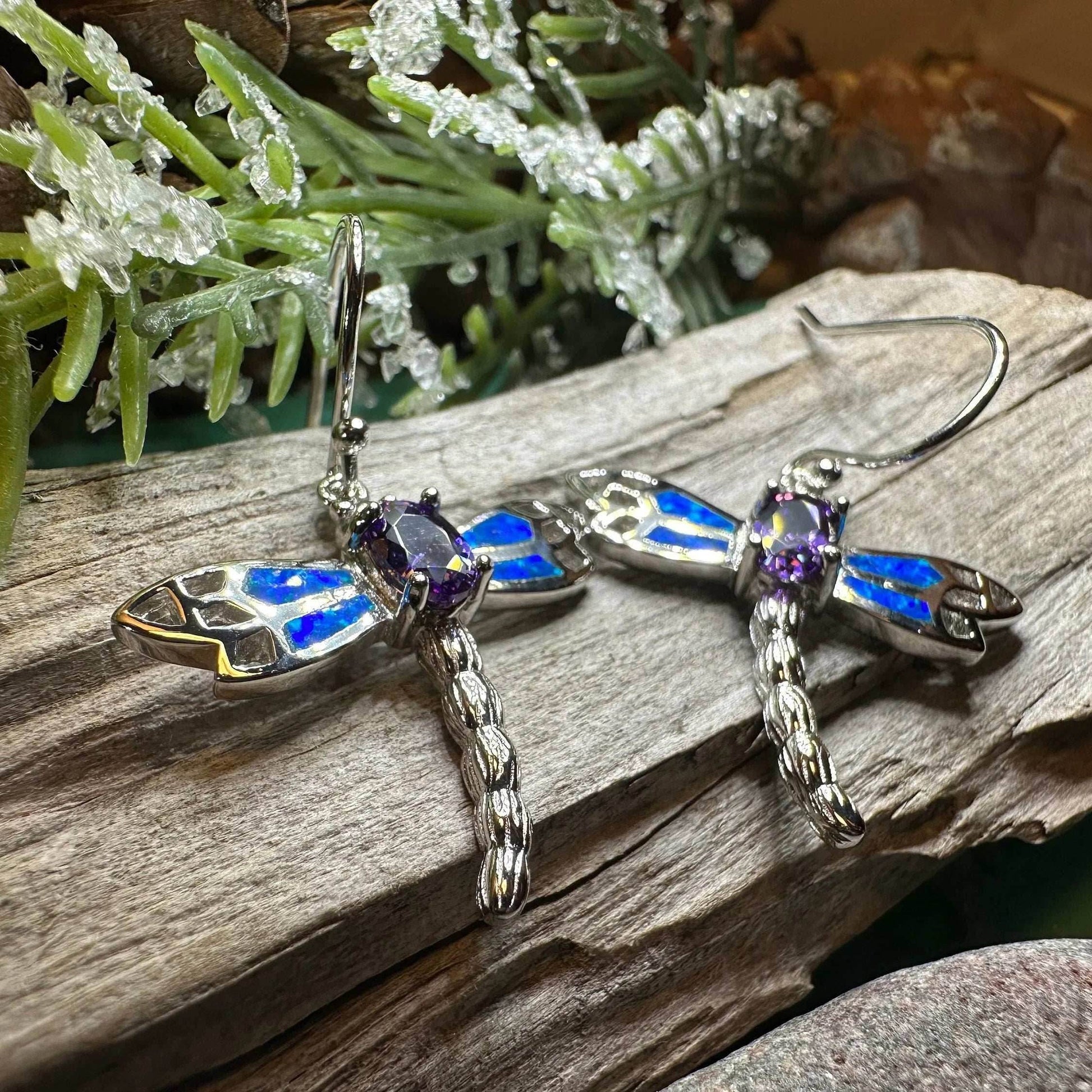 Amethyst Blue Dragonfly Earrings - 
