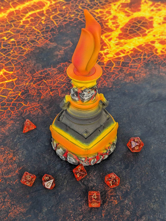 Fire Giant's Strength Potion 3D Printed Dice Jail | RPG Dice Vault | D20 Storage Box- Channel Molten Might! - Black / Yes- Include Random Dice Set