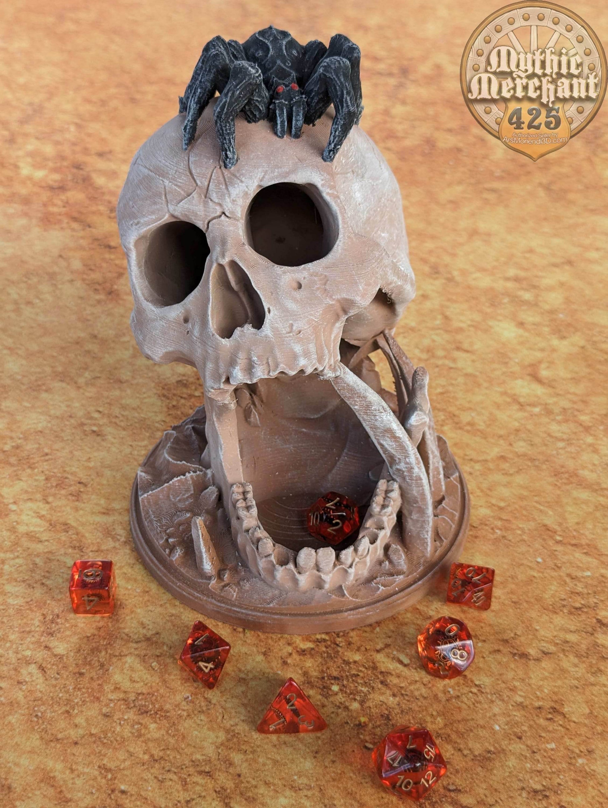 Desert's Kiss Skull 3D Printed Dice Tower - Mythic Mugs by Ars Moriendi 3D | Dice Tray | D20 Dice Vault - Lost to the sands of time. - Black / Yes- Include Random Dice Set