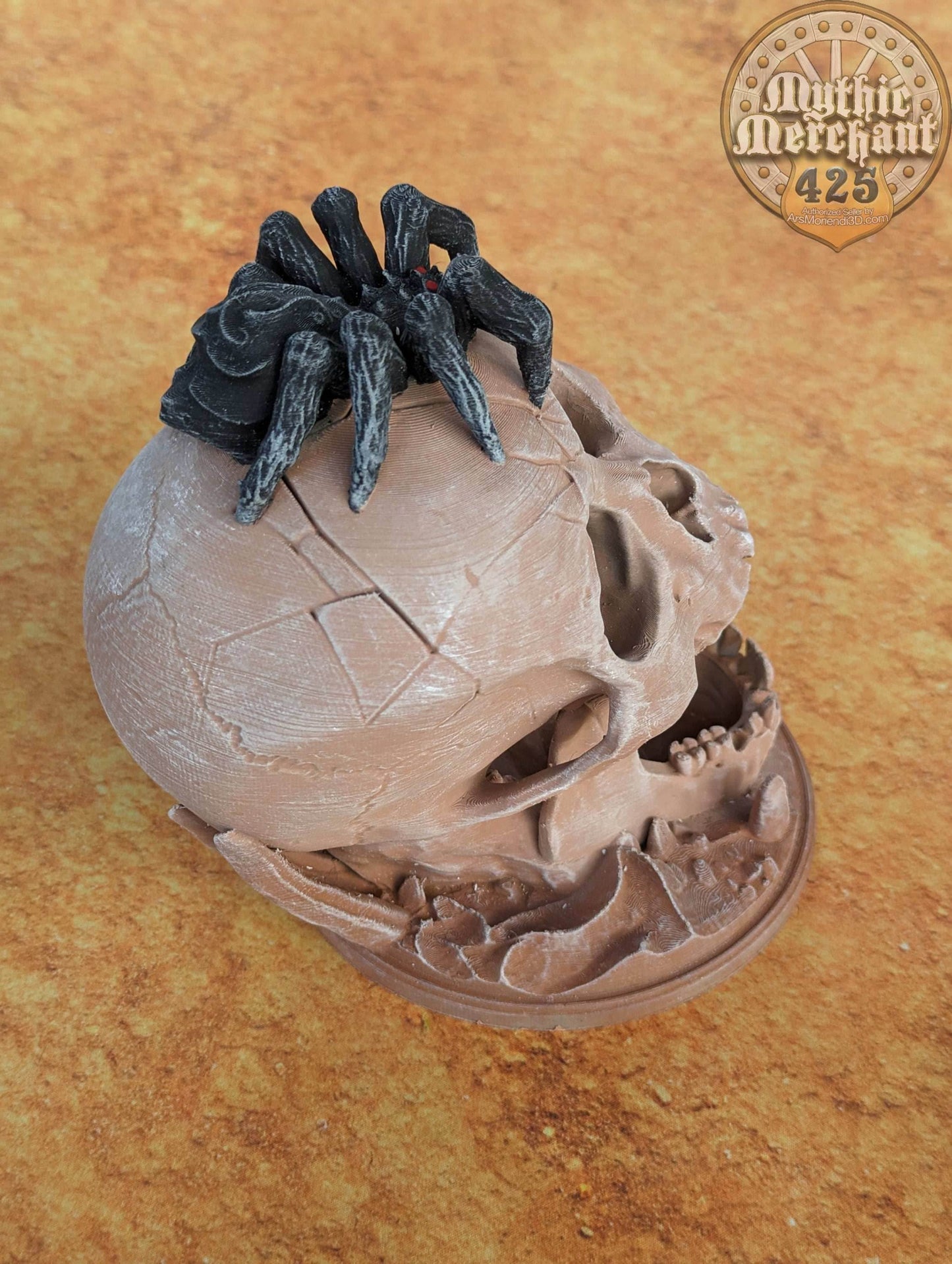 Desert's Kiss Skull 3D Printed Dice Tower - Mythic Mugs by Ars Moriendi 3D | Dice Tray | D20 Dice Vault - Lost to the sands of time. - Black / Yes- Include Random Dice Set