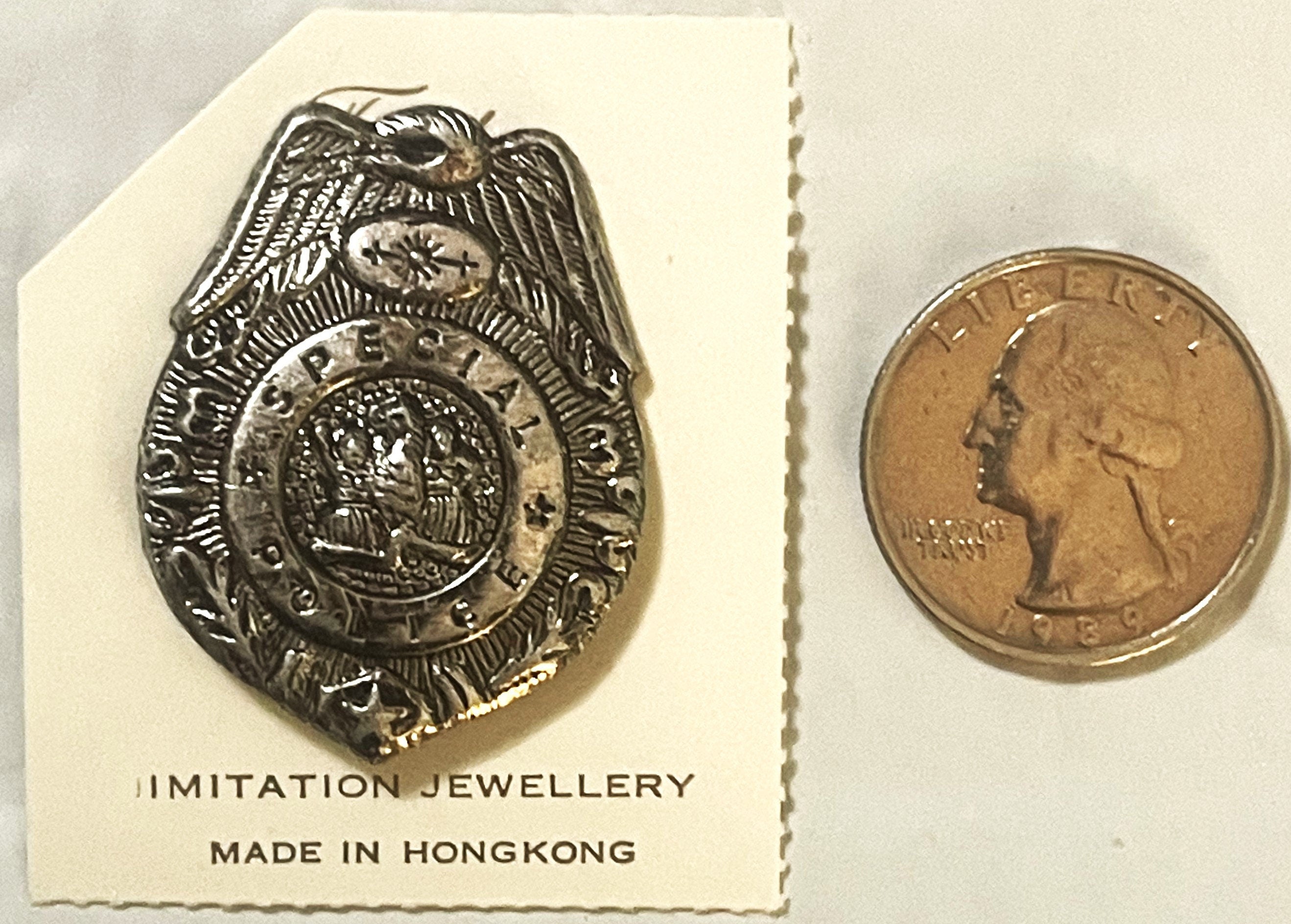 Rare Antique Vintage 1950s Special Police Badge with Original Card