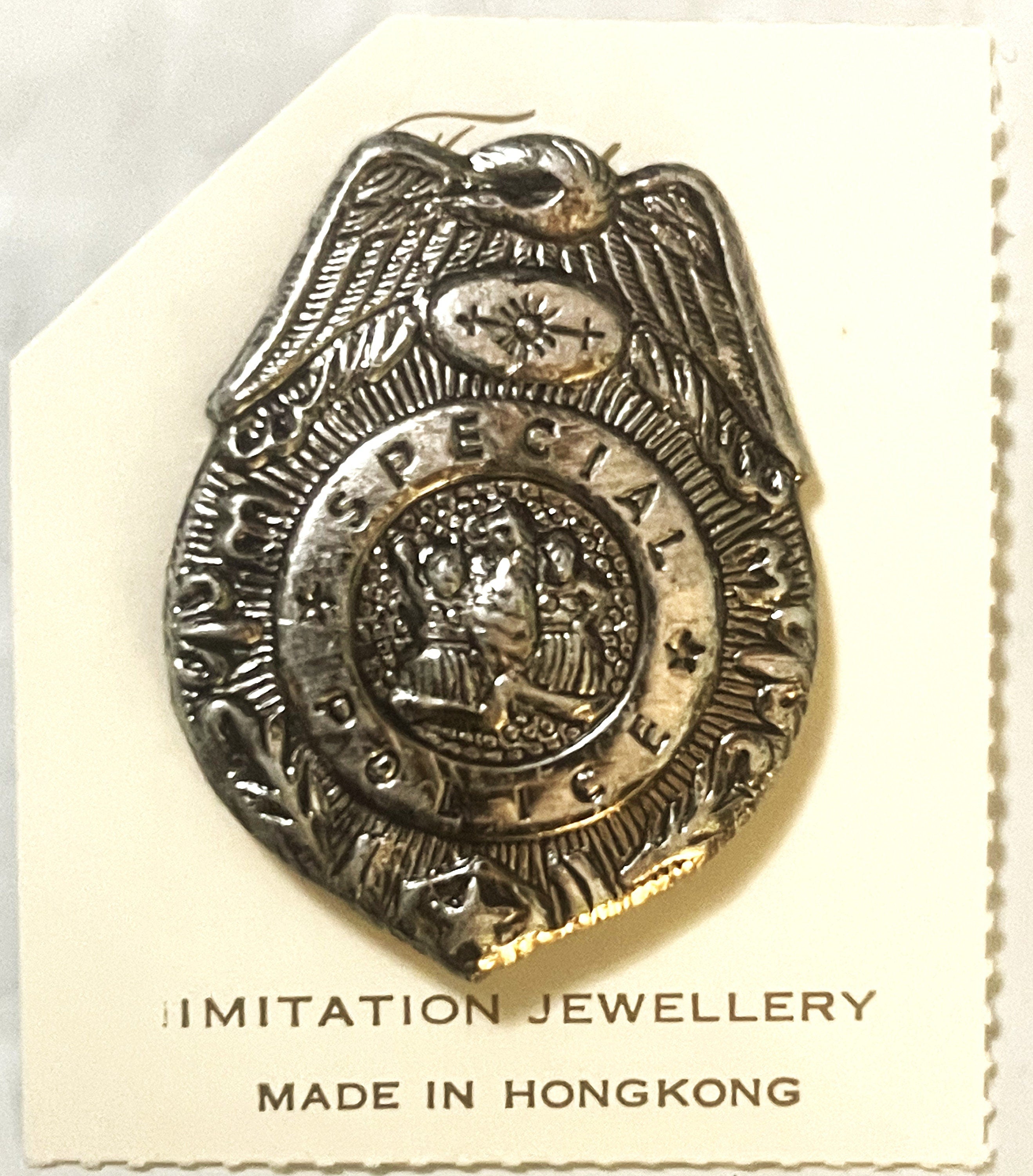 Rare Antique Vintage 1950s Special Police Badge with Original Card