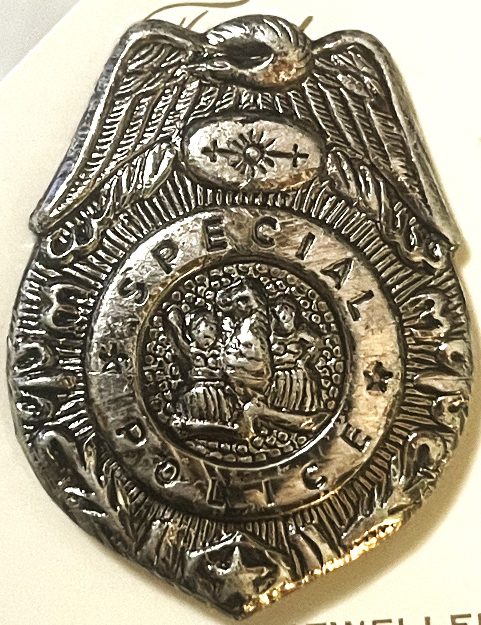 Rare Antique Vintage 1950s Special Police Badge with Original Card