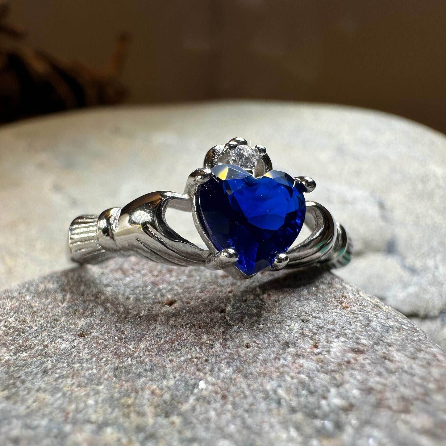 Sapphire Zirconia Claddagh Ring - 4