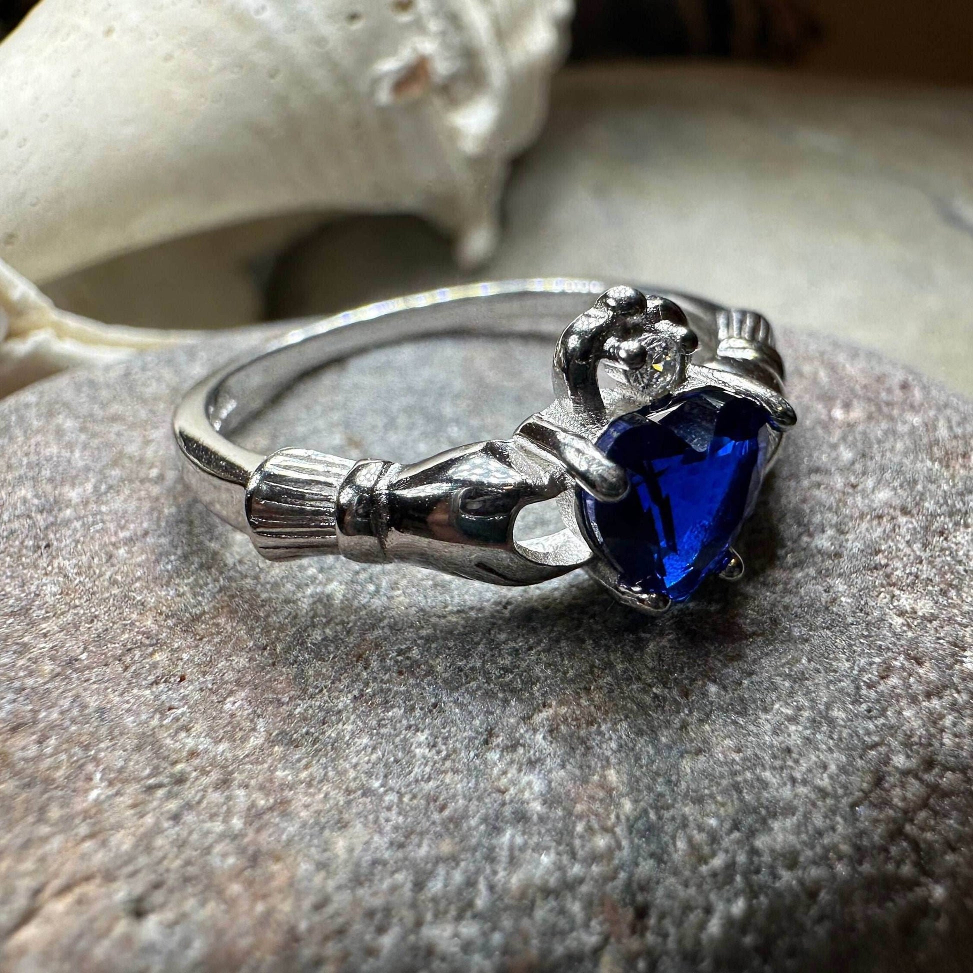 Sapphire Zirconia Claddagh Ring - 4