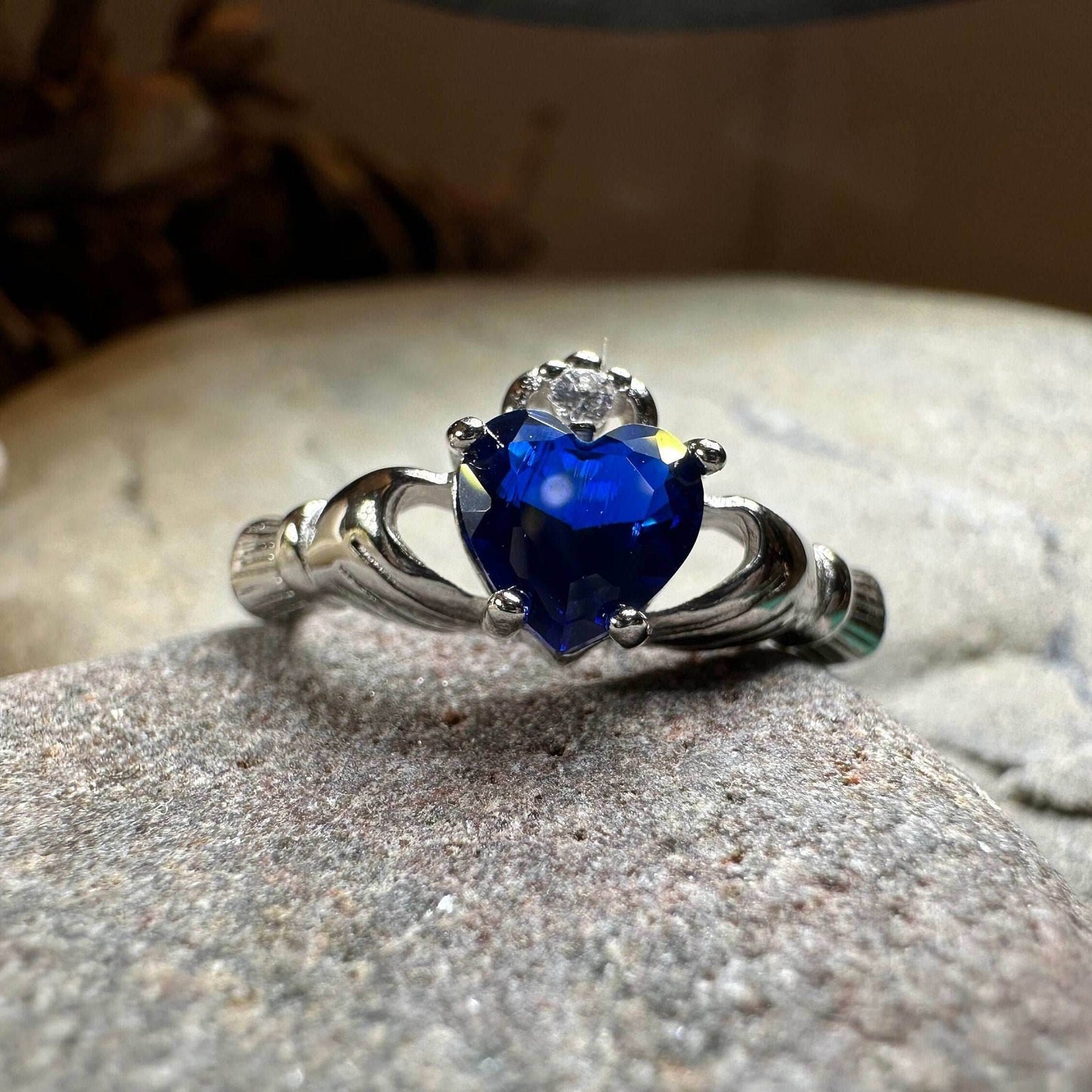 Sapphire Zirconia Claddagh Ring - 4