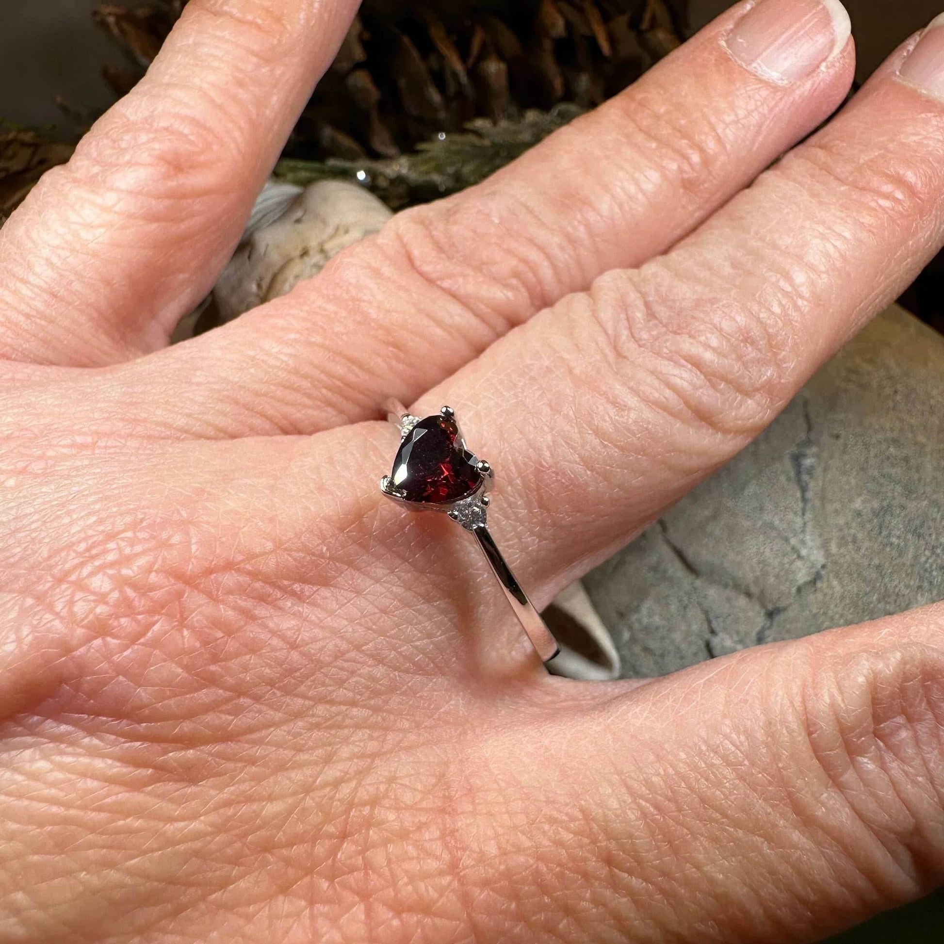 Garnet Love Heart Ring - 6