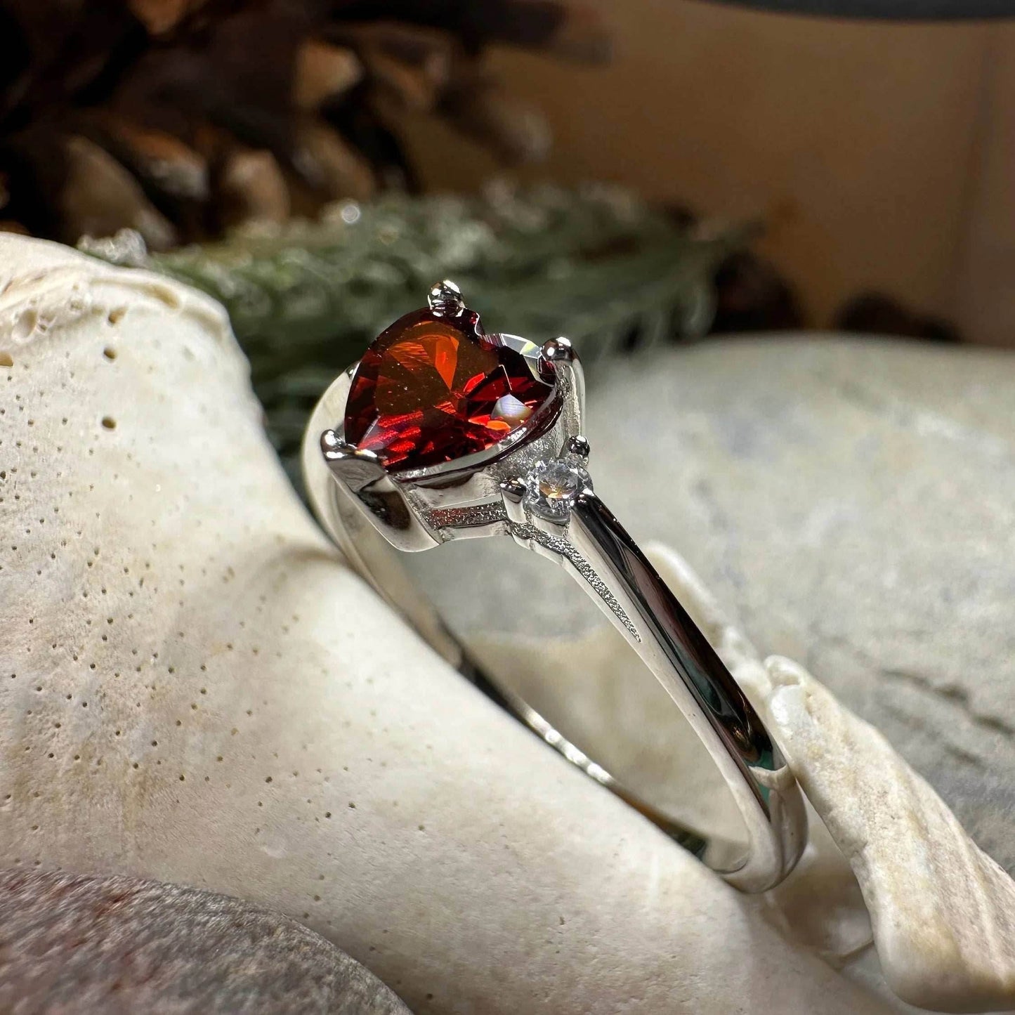 Garnet Love Heart Ring - 6
