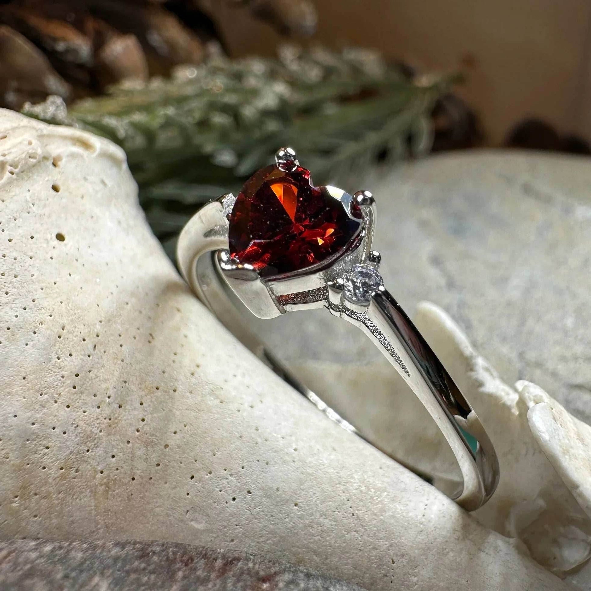 Garnet Love Heart Ring - 6