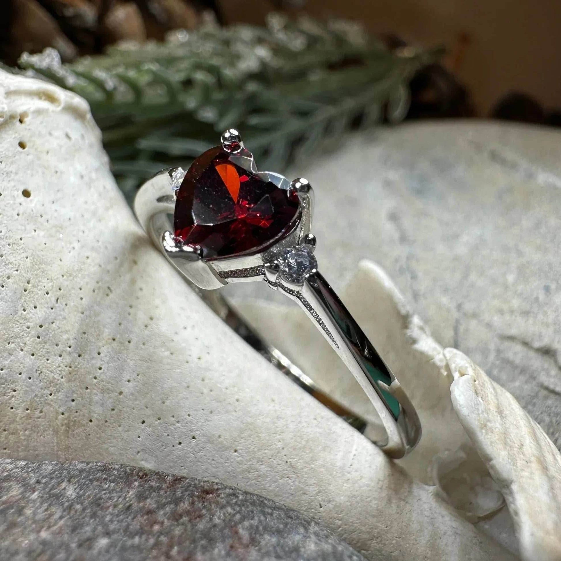 Garnet Love Heart Ring - 6