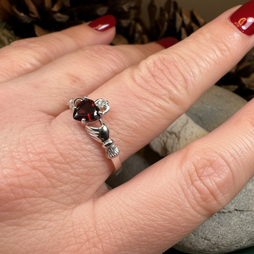 Garnet Claddagh Ring