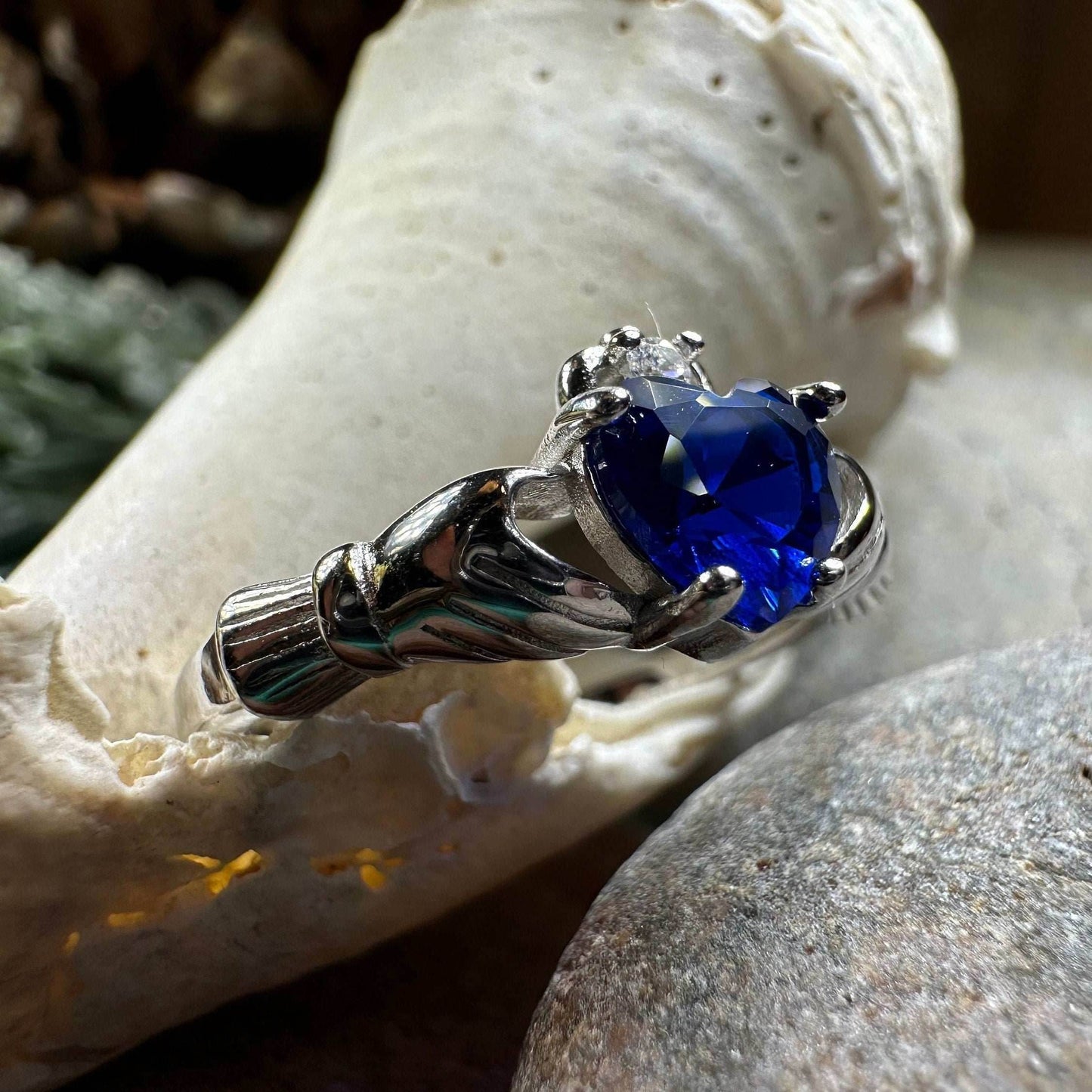 Sapphire Zirconia Claddagh Ring - 4