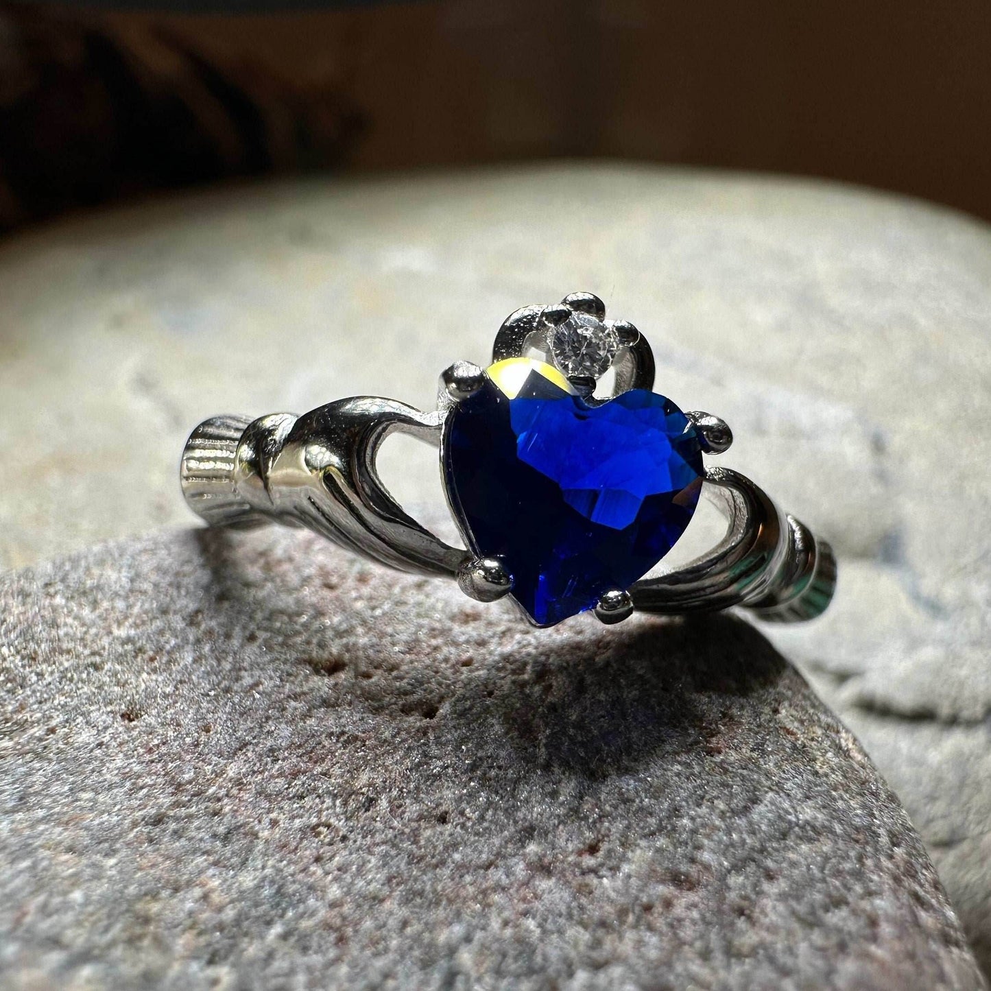 Sapphire Zirconia Claddagh Ring - 4