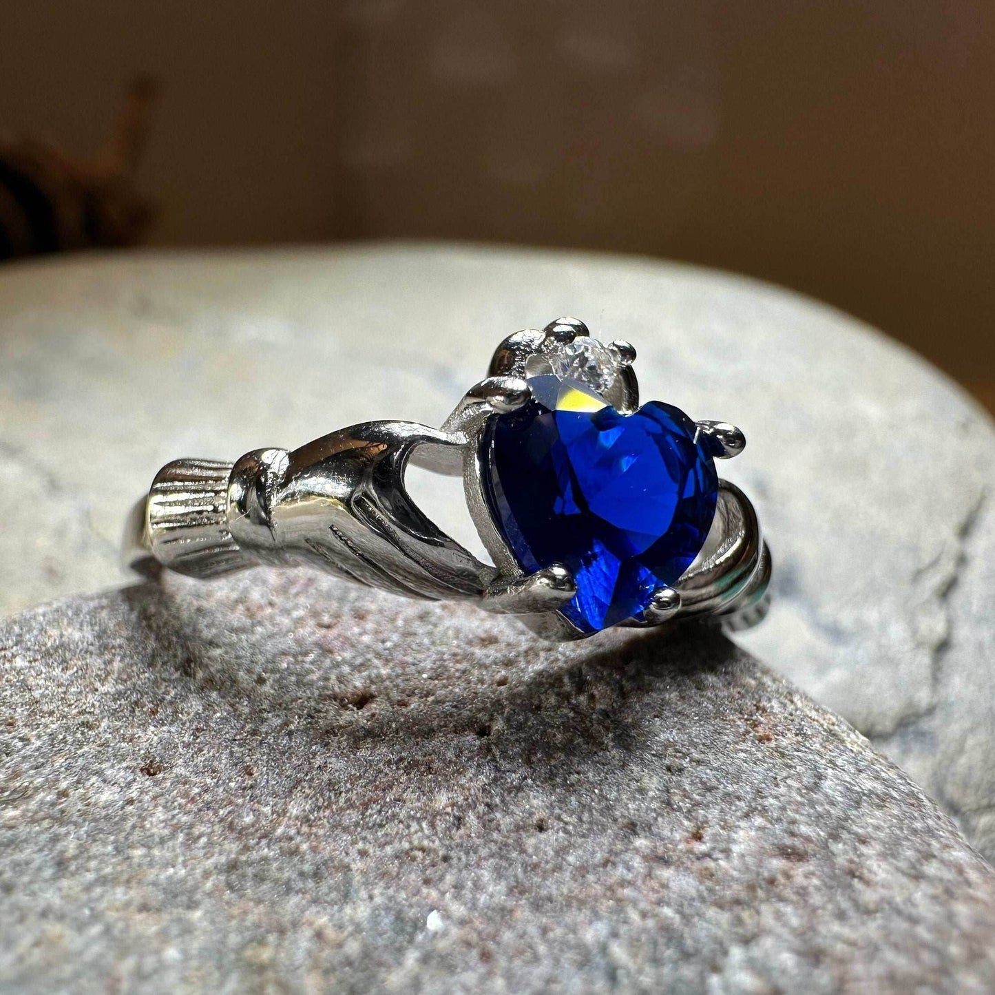 Sapphire Zirconia Claddagh Ring - 4